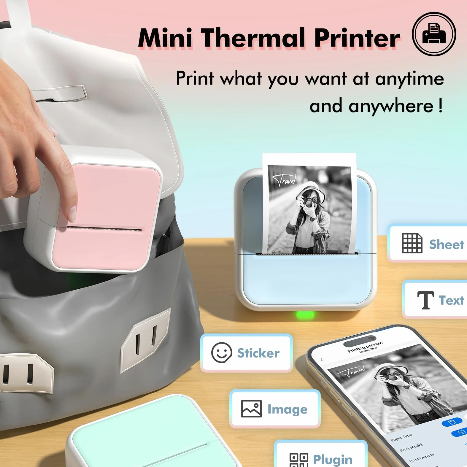 Etichettatrice con nastro – Mini stampante adesiva Bluetooth per organizzazione di etichette per casa e ufficio, ampie etichette impermeabili, creatore di adesivi termici portatile (blu)