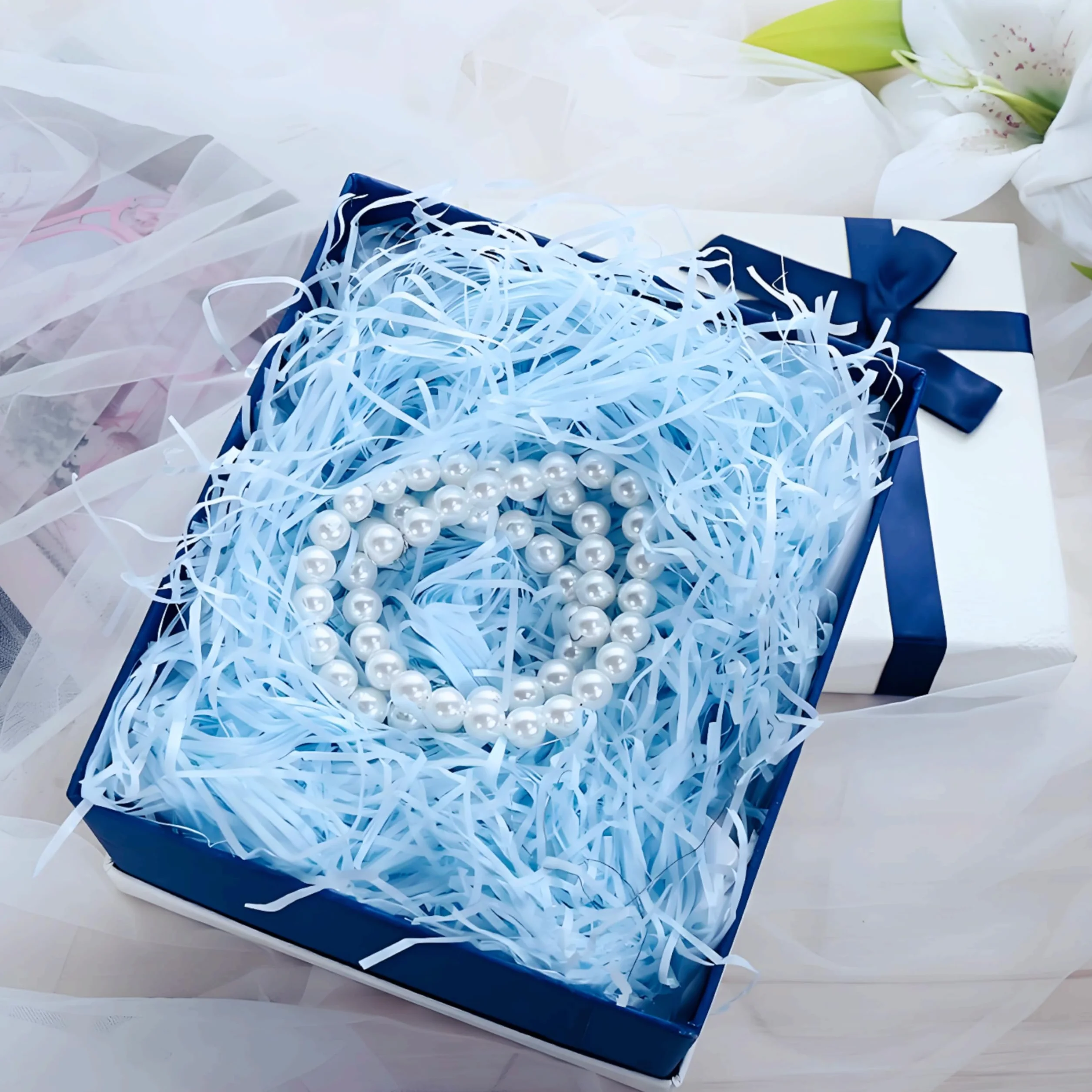 Carta velina triturata per scatole regalo, cesti e imballaggi, 1 kg (blu)