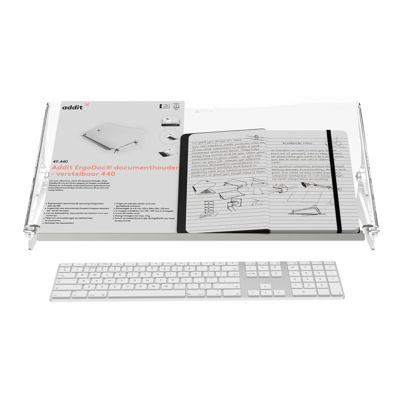 Dataflex Addit ErgoDoc Porta Documenti Regolabile 440 Acrilico Trasparente A3 Ergonomico