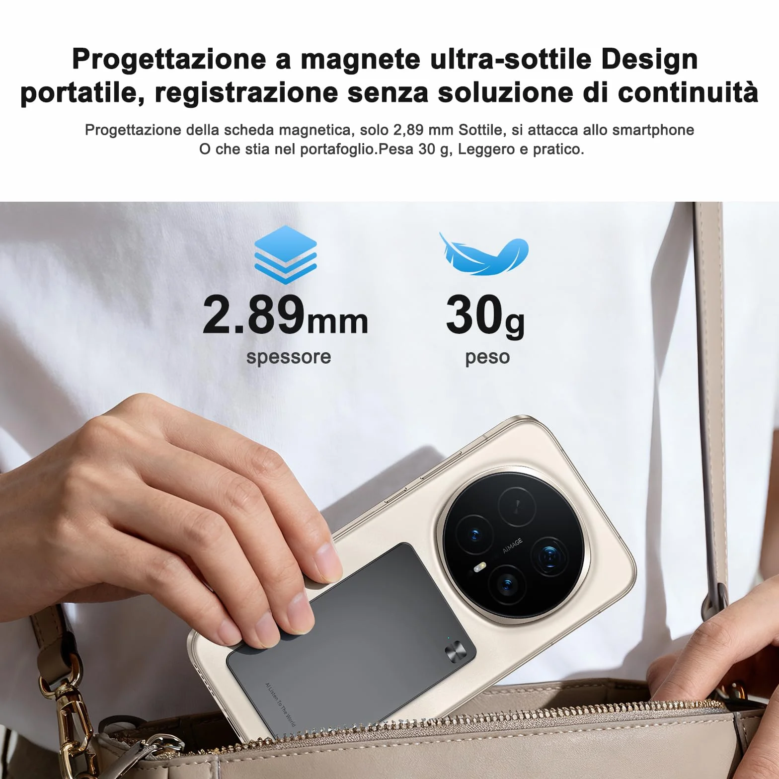 HONOR CHOICE AI Note Registratore Vocale, 600 Min/Mese di Trascrizione Gratuita, Dictafone Digitale con Riepiloghi IA e Mappe Mentali, 130+ Lingue, Sottile Scheda Magnetica, per Riunioni e Chiamate