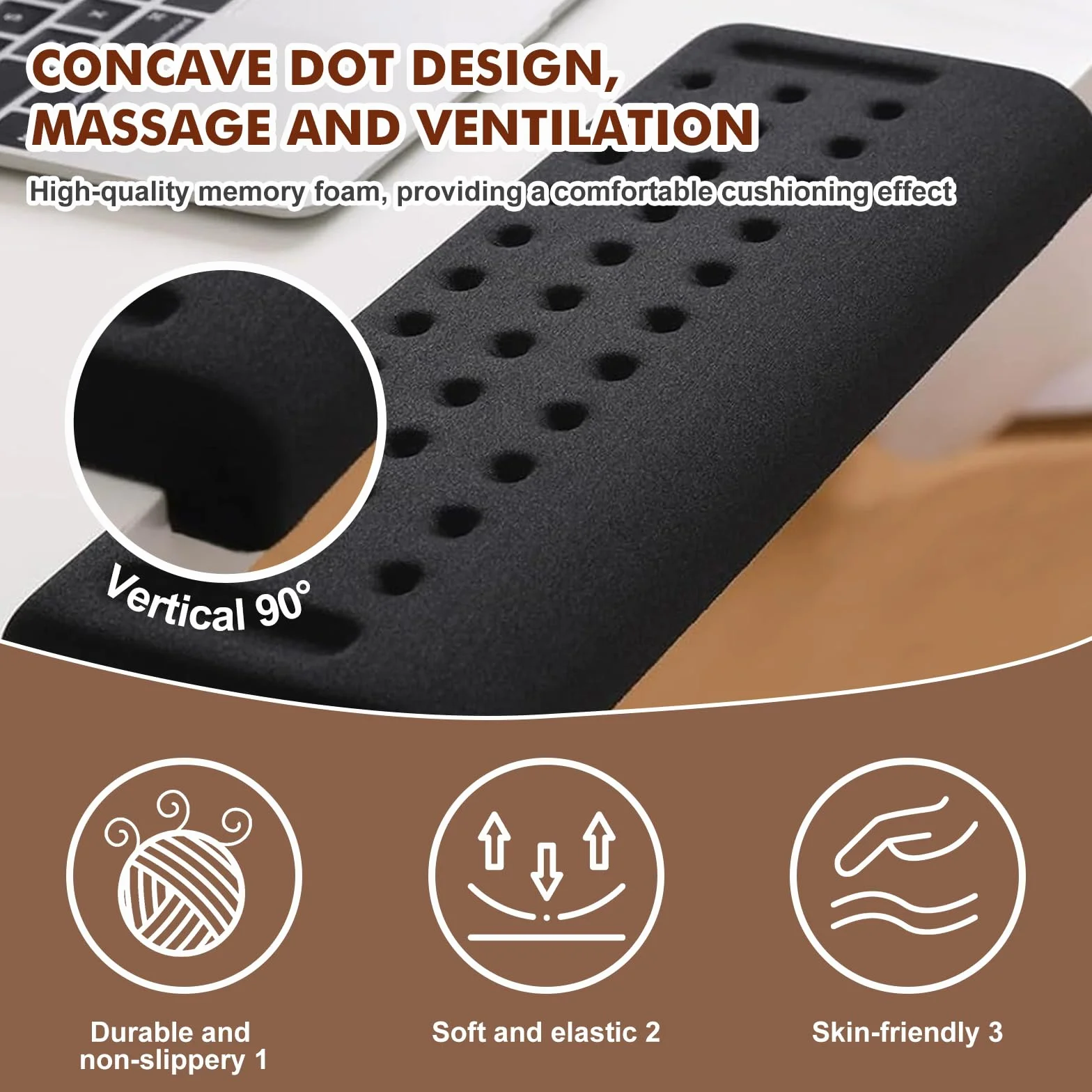 Set di 2 poggiapolsi per tastiera in memory foam, ergonomico, antiscivolo, per ufficio e casa