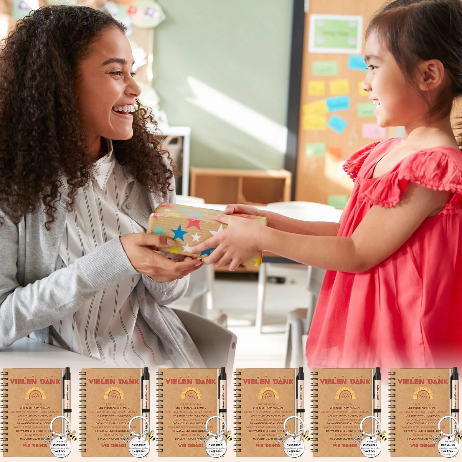 Sinmoe 6 Set Regalo Insegnanti Educatori Quaderno Penna Portachiavi Asilo Nido Scuola Materna Elementare
