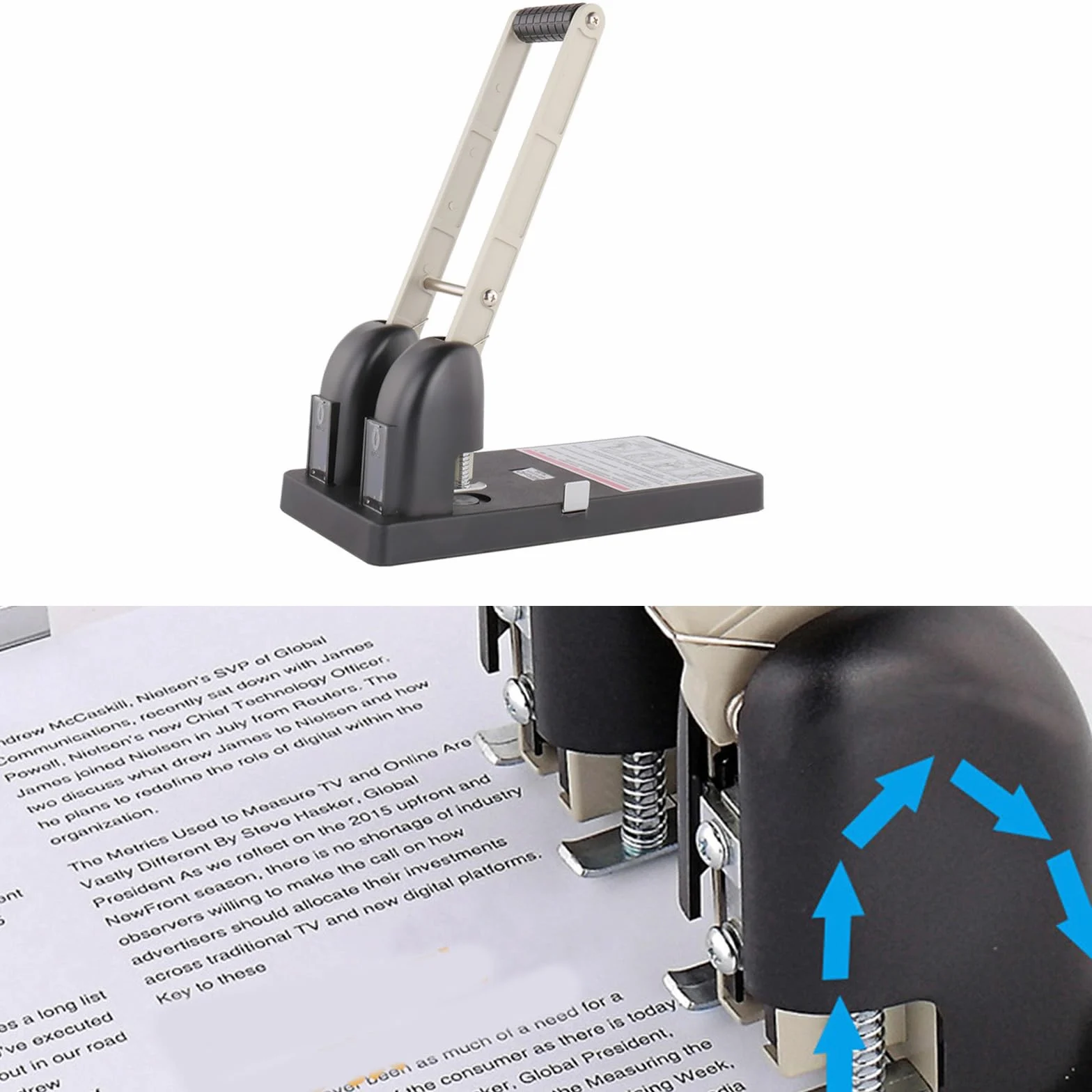 Perforatrice a 2 fori per servizio, capacità 150 fogli, perforatrice per carta, impugnatura ergonomica, per risparmiare manodopera, punzoni industriali con vassoio per coriandoli