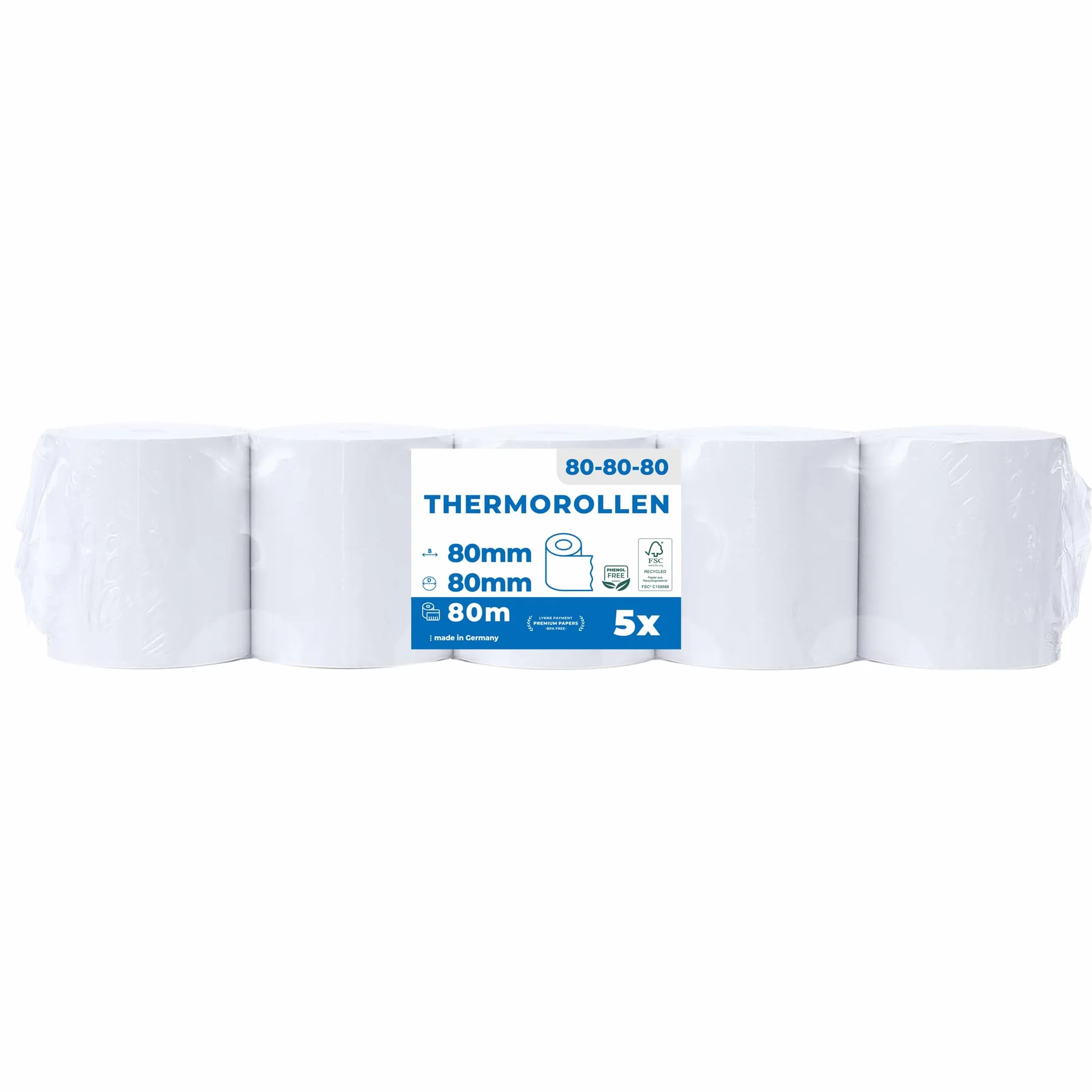 THERMALKING Rotoli Cassa Termica Fiscale 80x80x12mm 80mm x 80m 5x