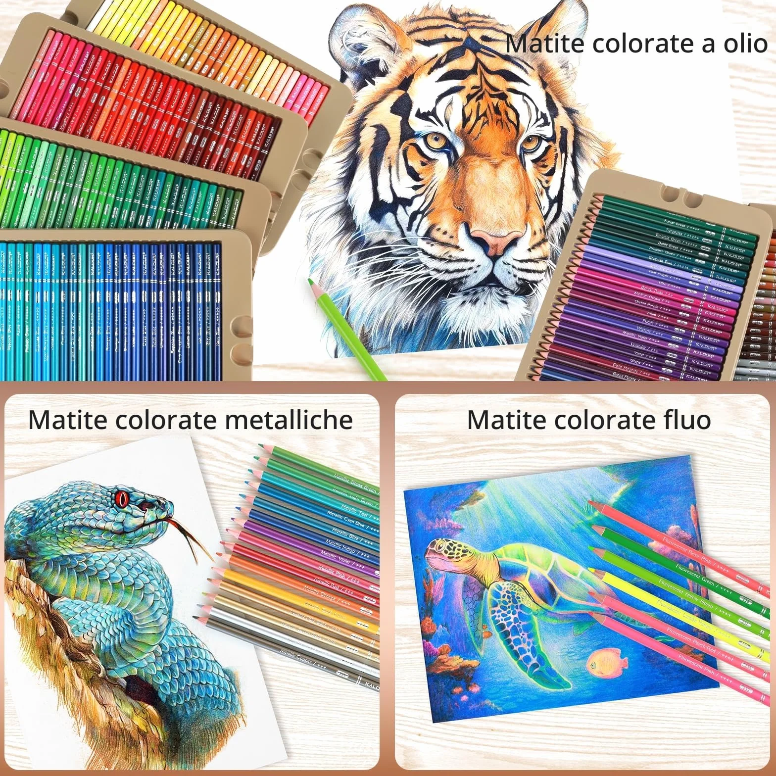KALOUR PDAS - Set di 180 matite colorate per adulti e artisti, pigmenti ricchi con nucleo morbido, 15 matite metalliche, 6 matite neon, ideale per colorare, disegnare, schizzare, sfumature, colori