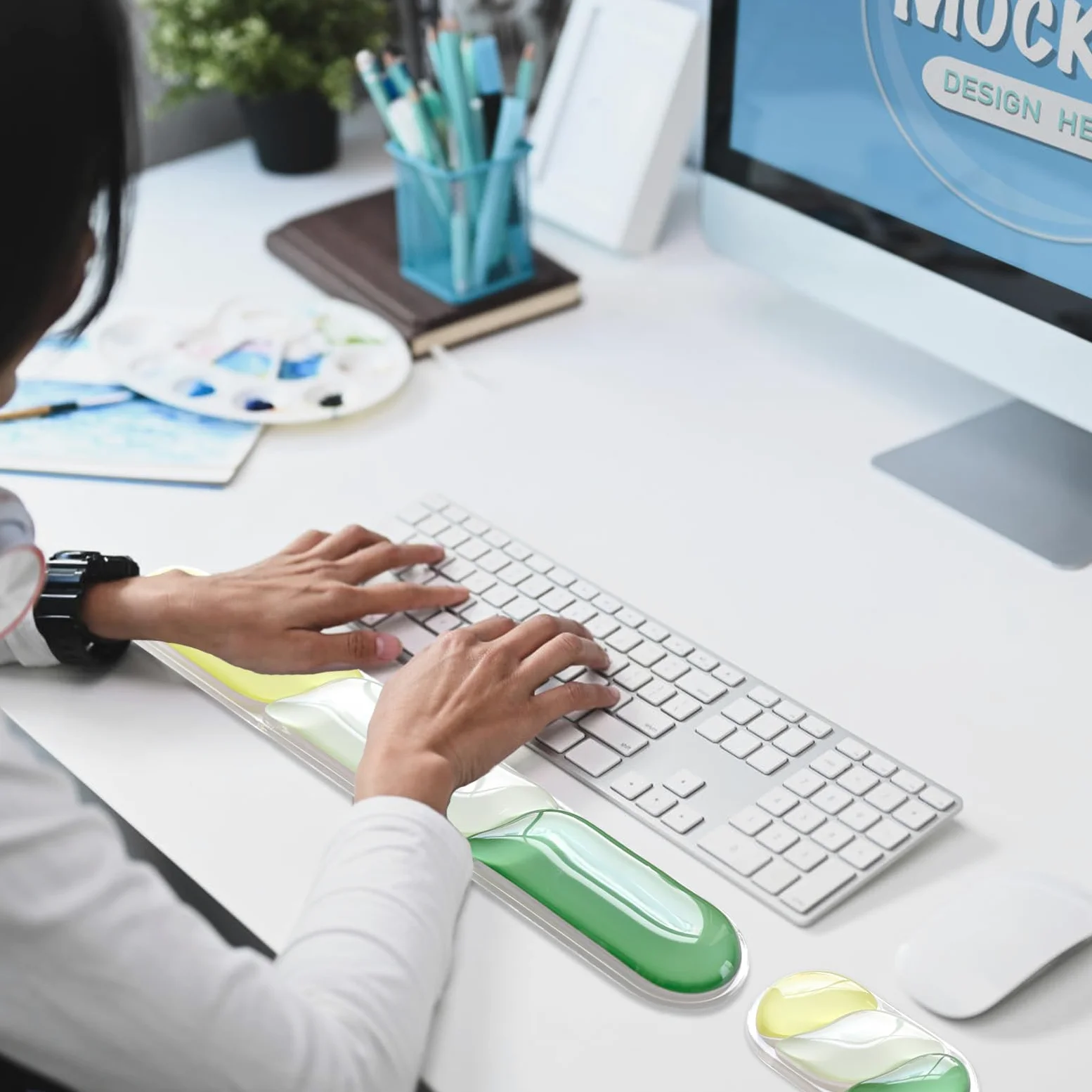 Poggiapolsi per tastiera in gel, poggiapolsi ergonomico per tastiera e mouse del computer, supporto morbido per il polso e tappetino per tastiera per digitare sollievo dal dolore, adatto per ufficio