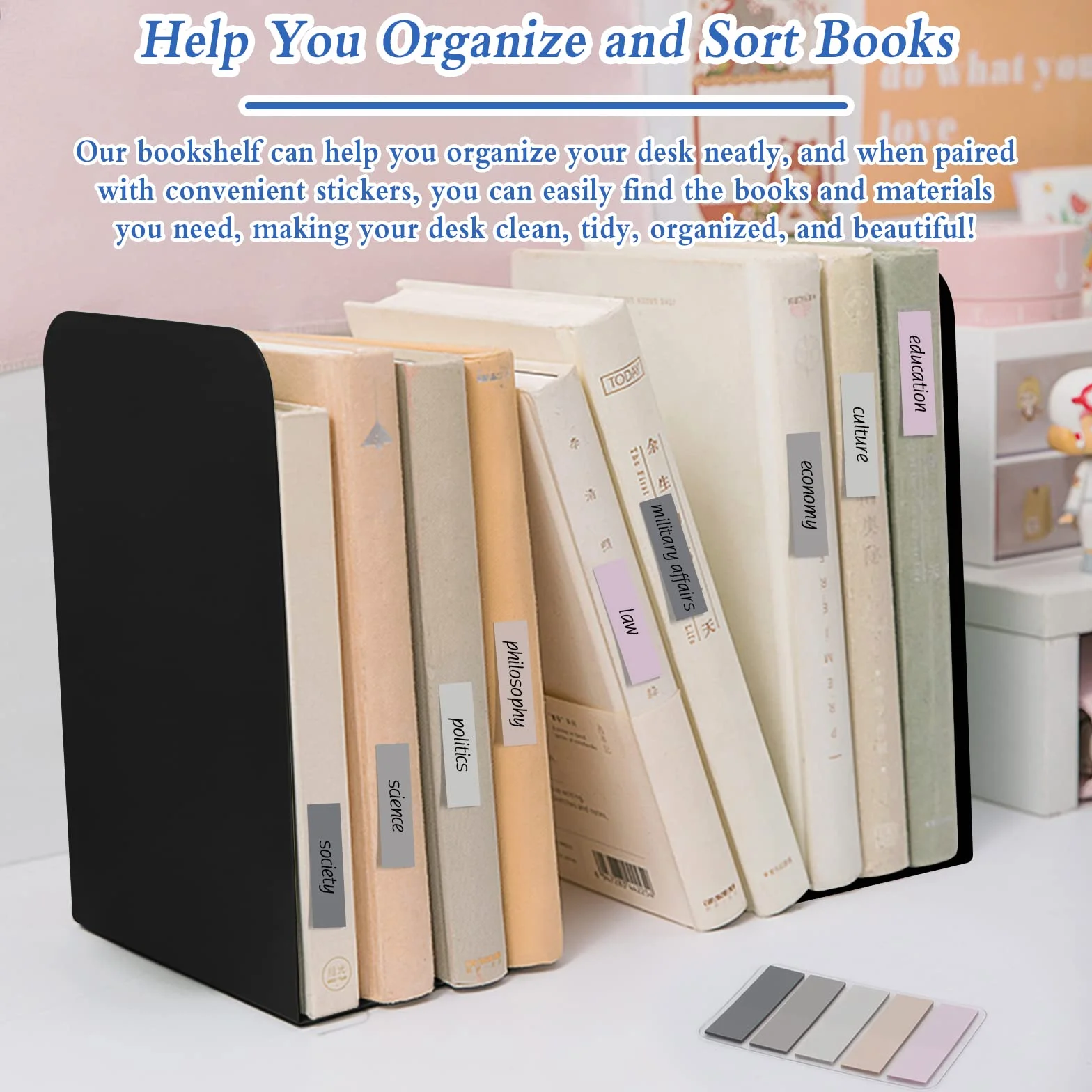 Fermalibri in Metallo Antiscivolo 6 Pezzi con Note Adesive, Reggilibri per Ufficio, Biblioteca, Casa, Scuola (Nero)