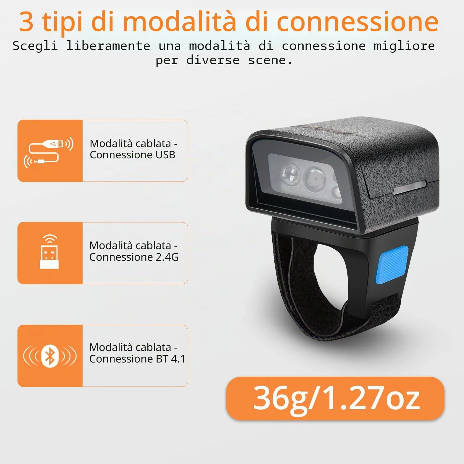 Lettore di codici a barre portatile Bluetooth 1D 2D, lettore di codici a barre portatile con connessione wireless e USB a 2,4 GHz