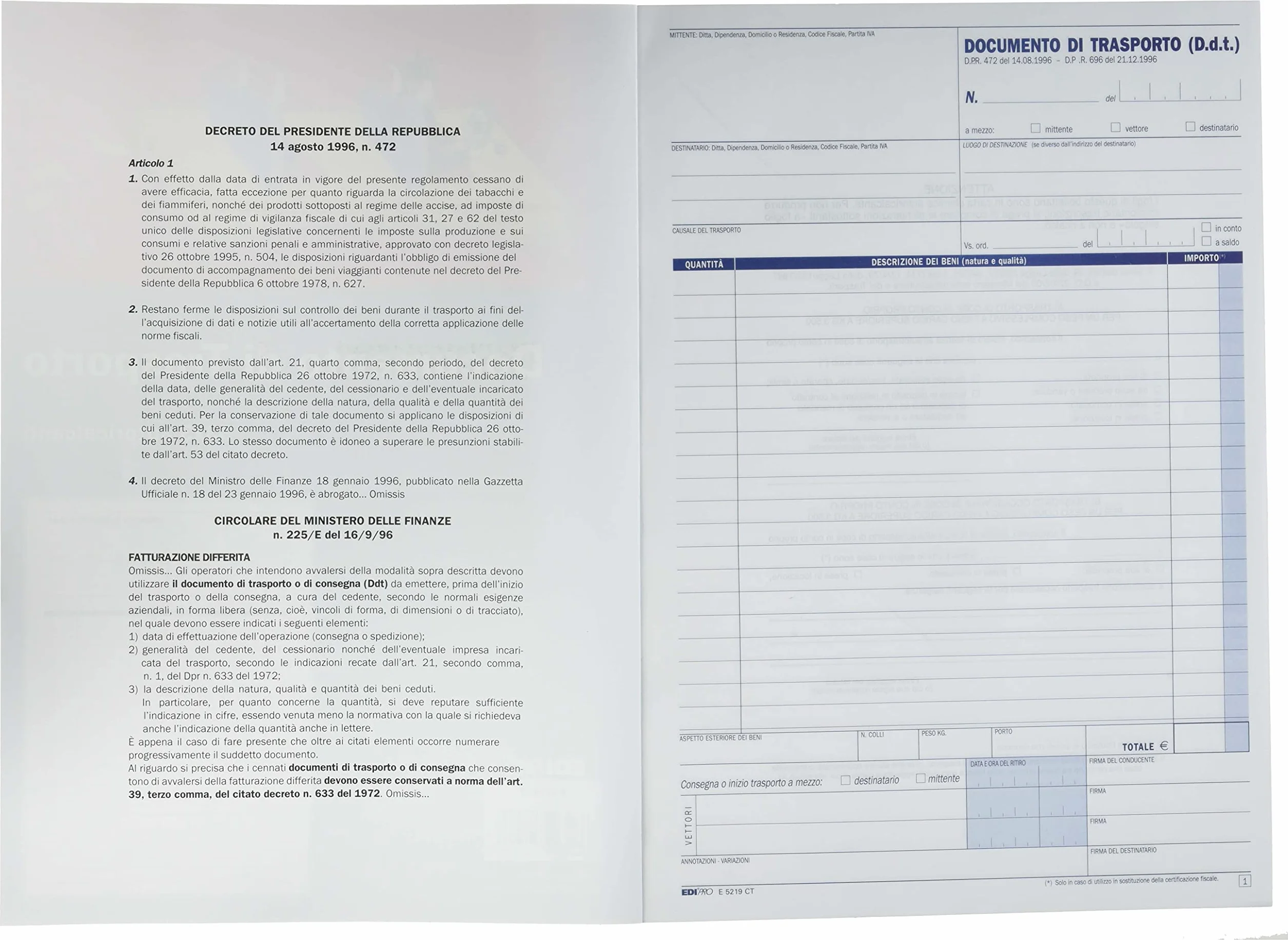 EDIPRO E5219CT Blocco documento di trasporto 33x3 autoricalcante 29.7x22