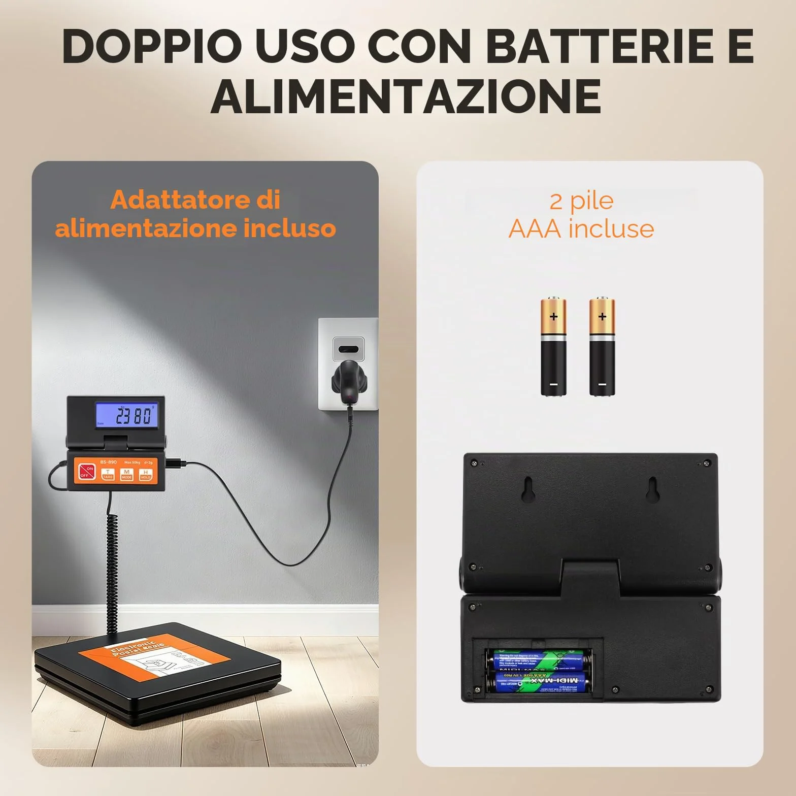 Bonvoisin Bilancia postale digitale 50 kg 110 lb 2 g display LCD separato batterie AAA adattatore UE inclusi g kg oz lb indicatore stabile Hold