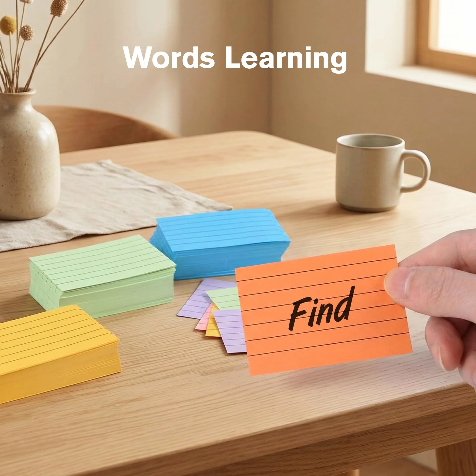 Carehabi Cartoncini Colorati 1000 Pezzi A8, Flashcards a Righe per Ufficio, Scuola, Casa