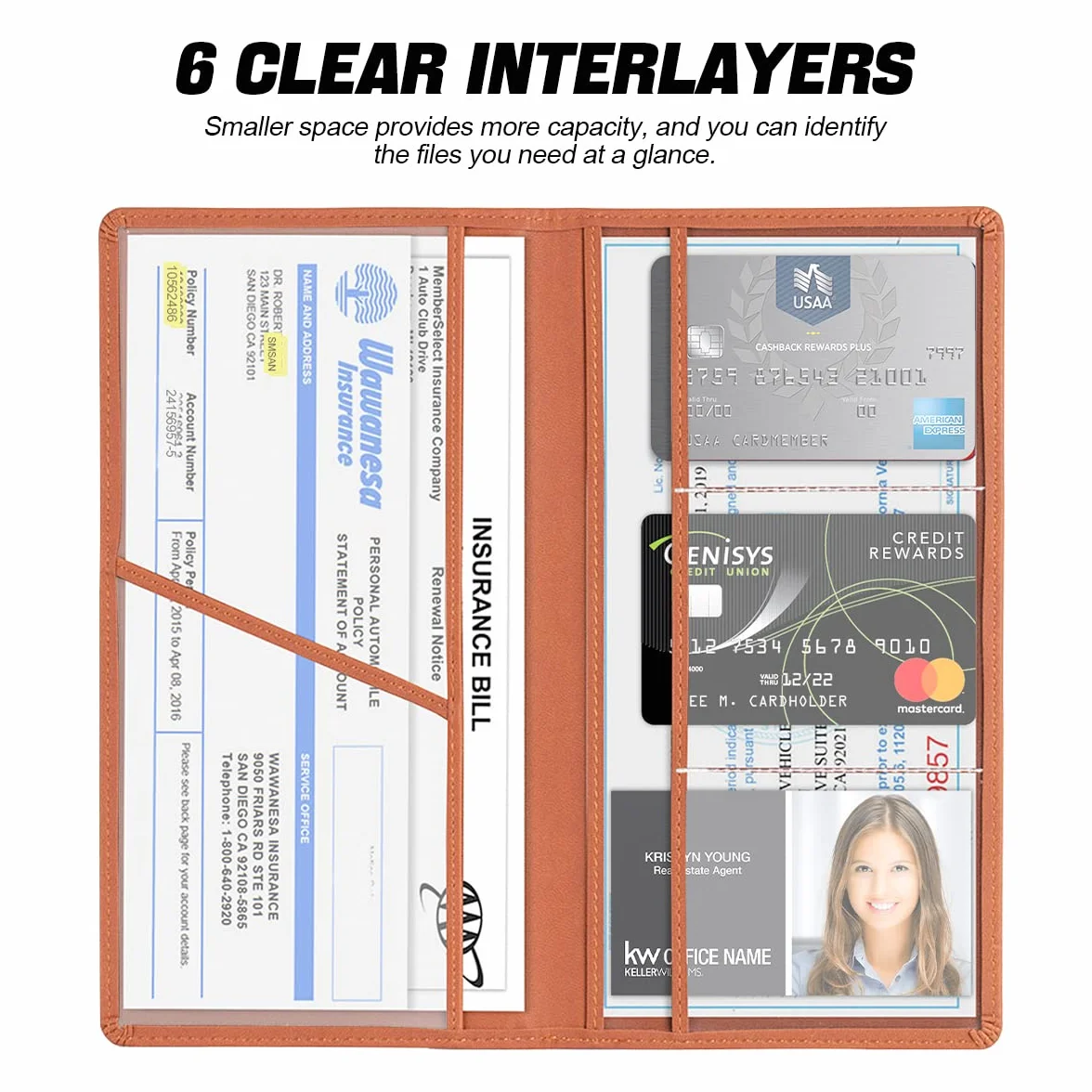 Porta Carte Documenti Auto in Pelle PU, Supporto Assicurazione Auto, Portadocumenti Immatricolazione, Patenti, Marrone