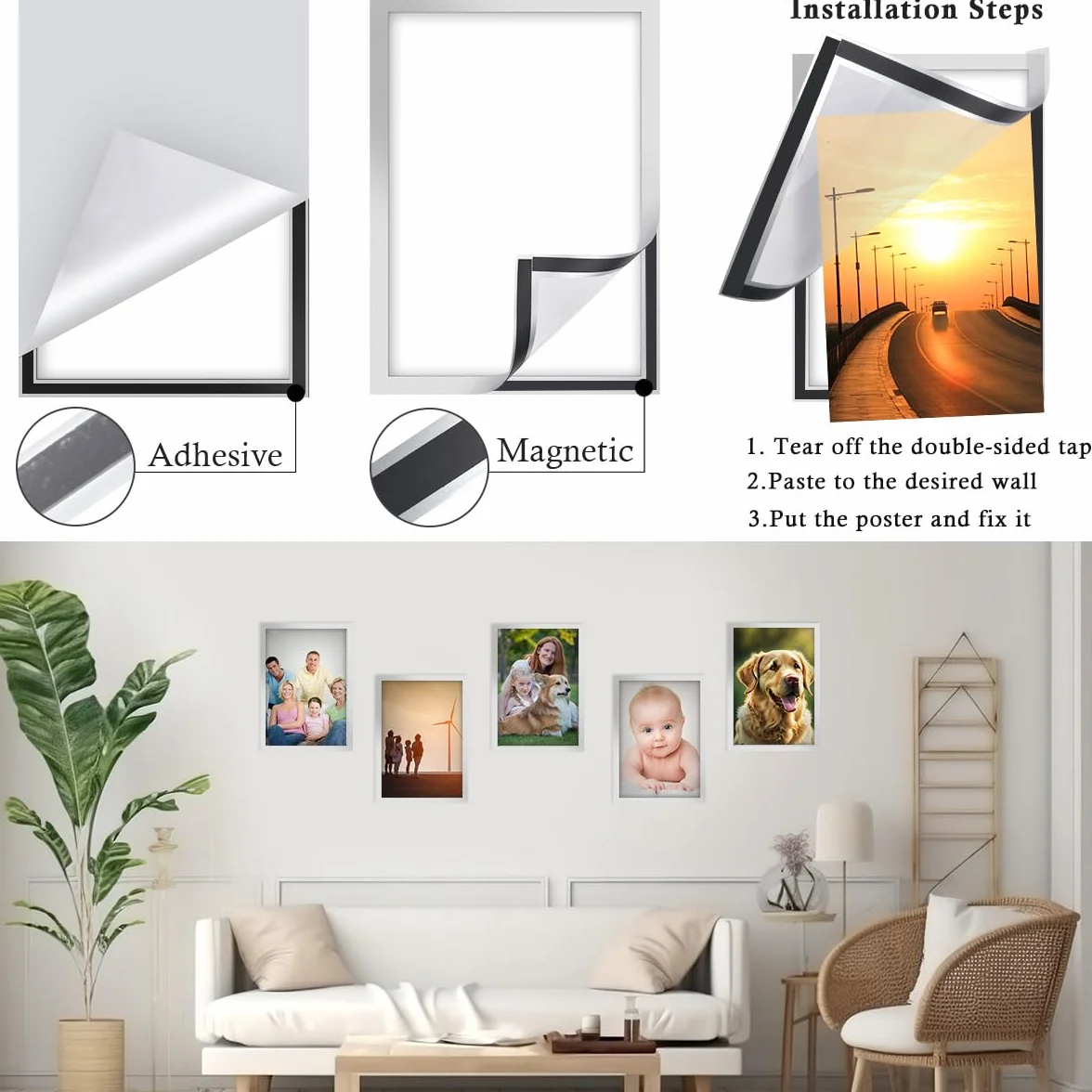 20pcs A4 Cornice Magnetica Autoadesiva,Informazioni Cornice argento, Display Impermeabile,Coperture per Segnaletica,Foto,Documenti,Pareti e Finestre,Chiusura Magnetica,Copertura Magnetica(32,5x24cm)