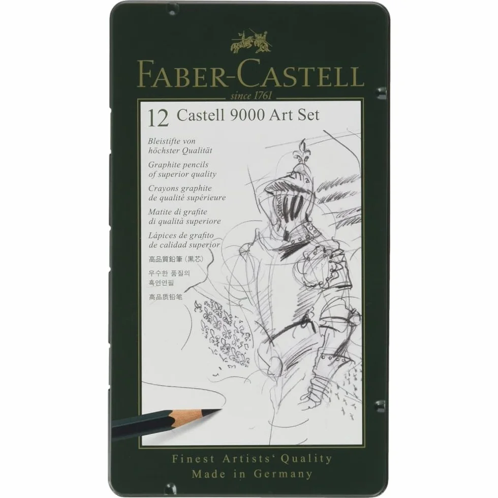 Faber-Castell Castell 9000 Matite Set di 12, Gradazioni da Hb a 8B, Matite in Grafite per Schizzi e Disegni