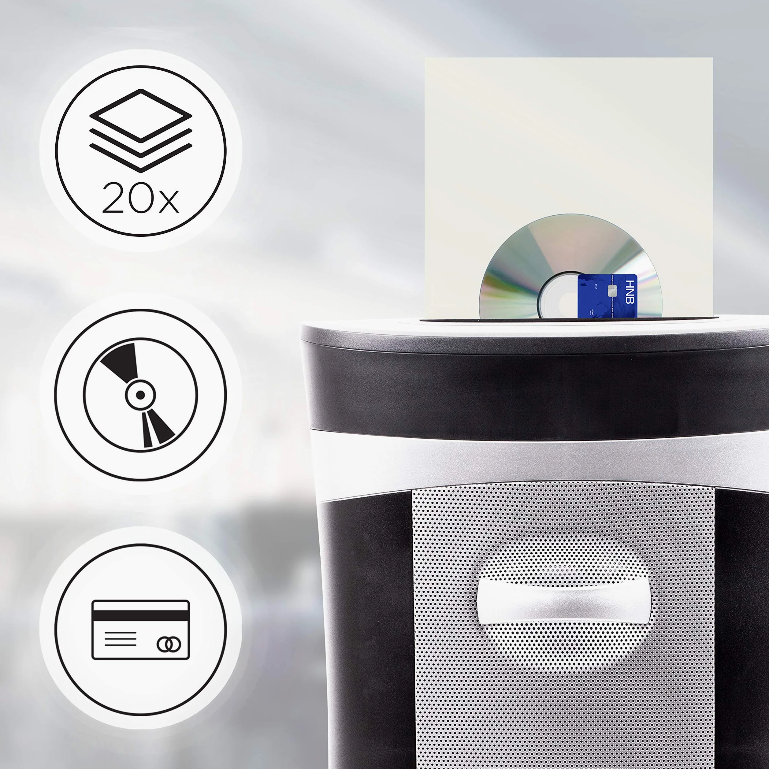 Duronic PS591 Distruggidocumenti 22 fogli A4 Capacità 33 L | Funzione distruggi carte di credito e CD, Taglio incrociato, Ideale per casa e ufficio