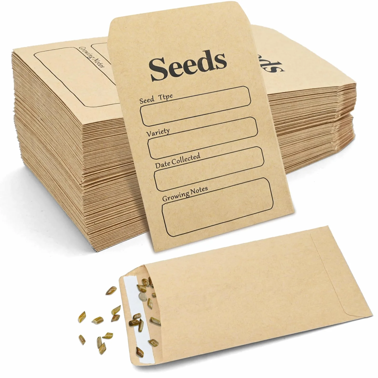 Buste per Semi Kraft 100 Pezzi con Modello Raccolta, Autosigillanti