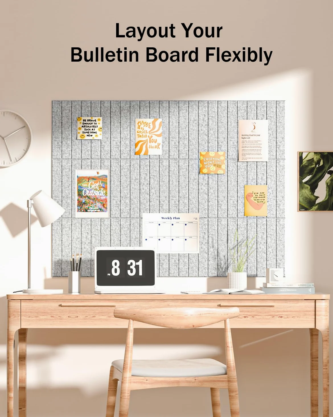 Bacheca grande in sughero, 120 x 90 cm, confezione da 12 bacheche per parete dell'ufficio, bacheca in feltro con 60 linguette adesive, da utilizzare in casa, camera da letto, aula, decorazione