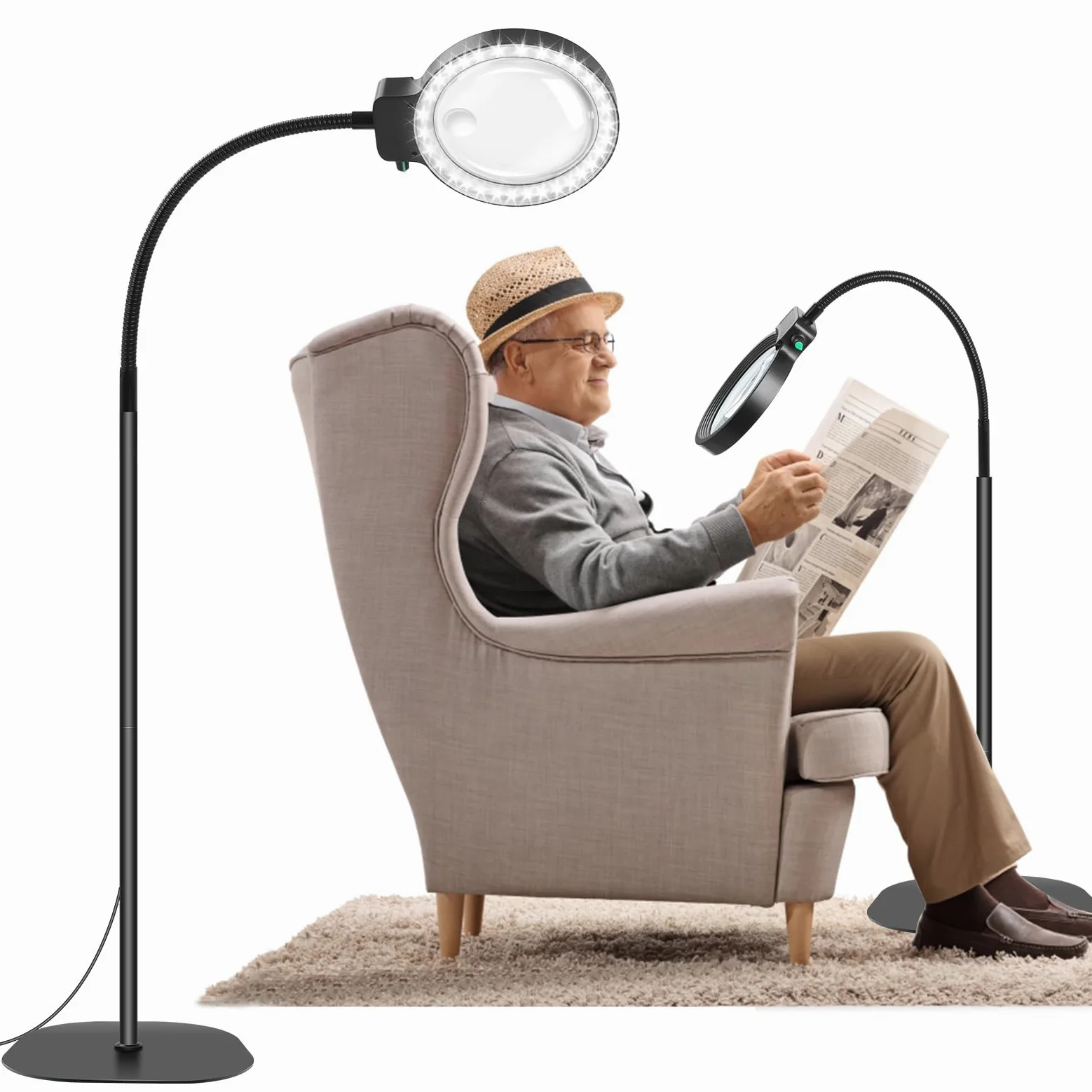 NZQXJXZ 2 in 1 Lente d'Ingrandimento con Luce e Supporto | Lampada d'Ingrandimento 5X e 10X con 36 LED a Luminosità Regolabile, Lente di Ingrandimento per Lavori Ravvicinati, Lettura
