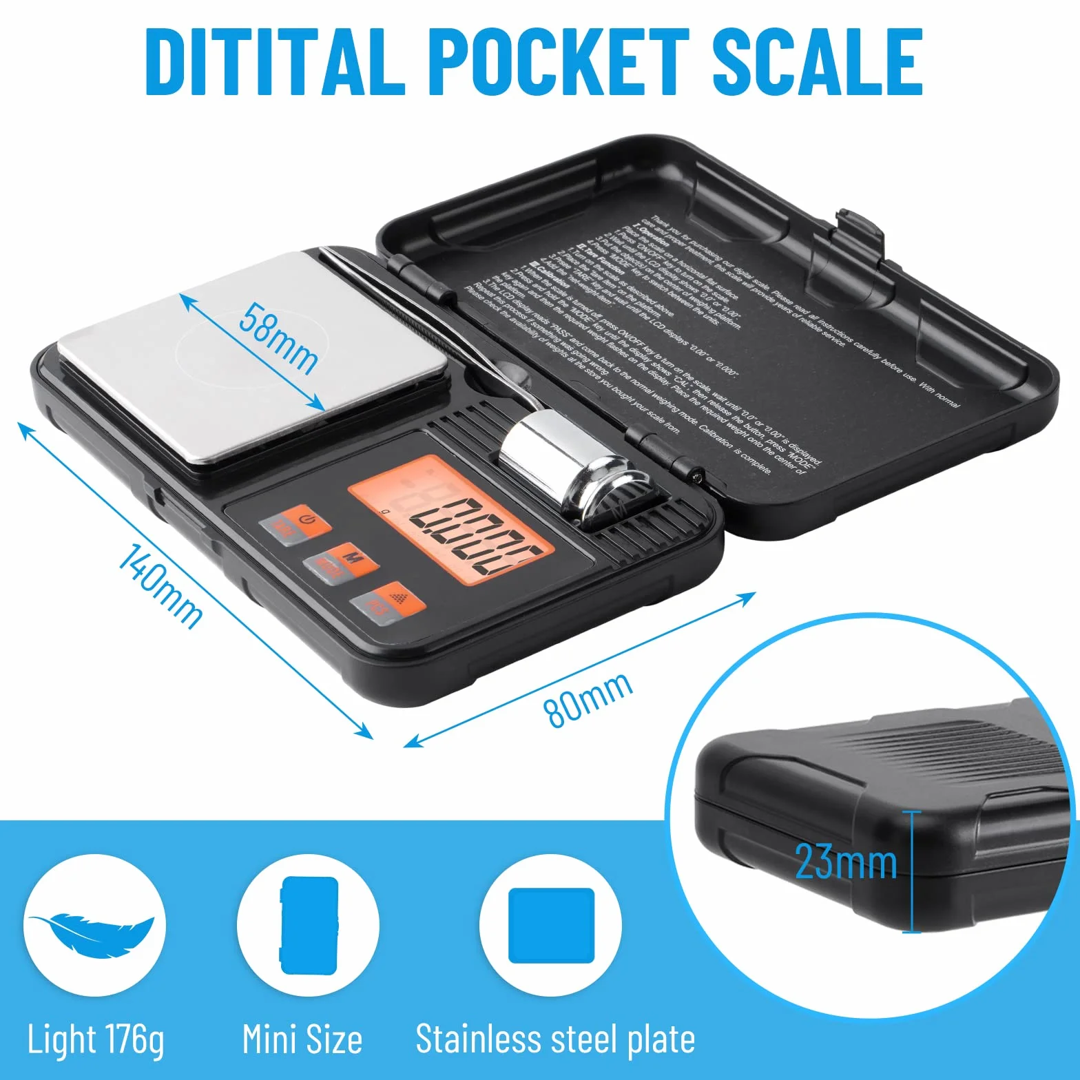 50g 0,001g Bilancia digitale a milligrammi Bilancia tascabile Bilancia di precisione Display LCD con 50g-Peso e Pinzette Bilancia per gioielli