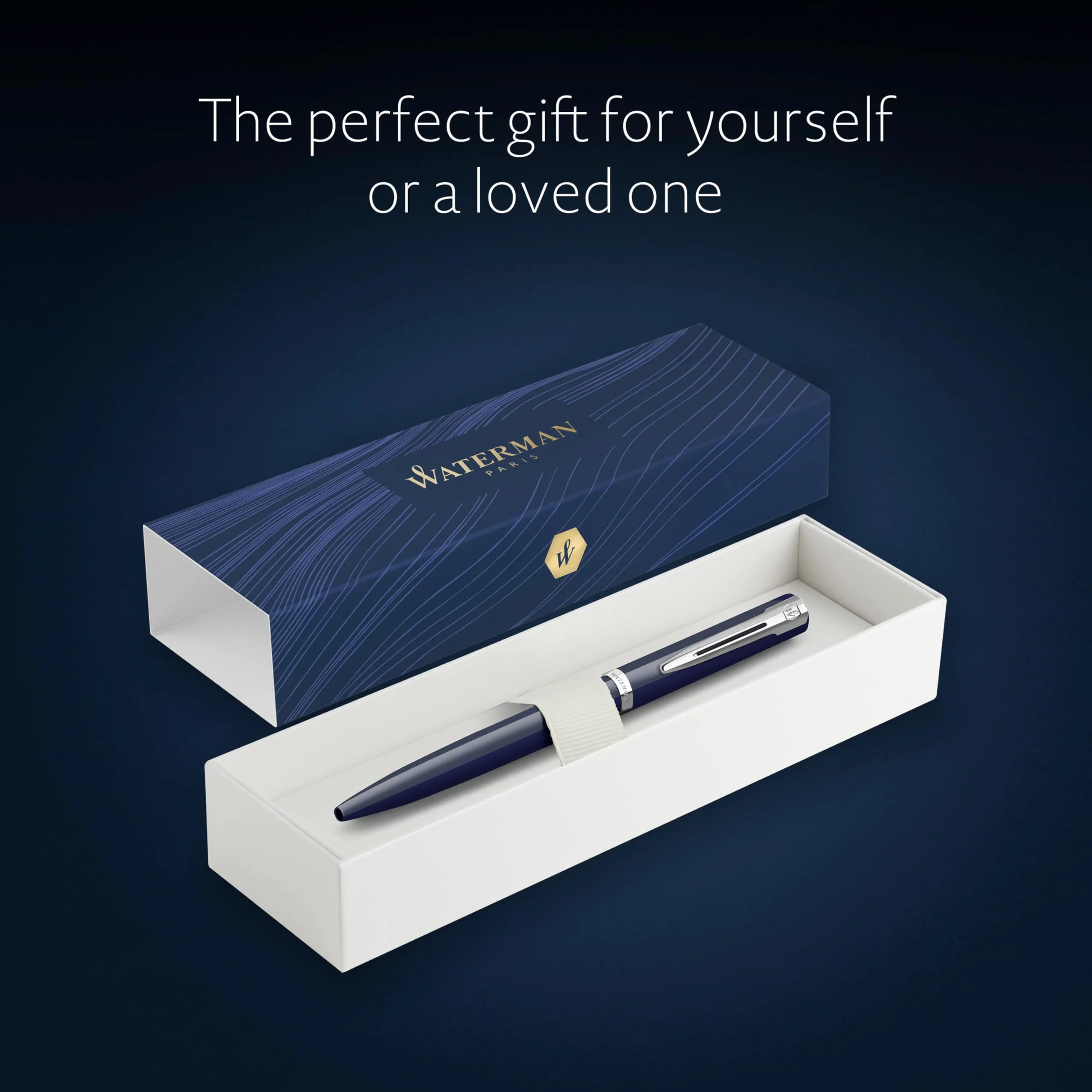Waterman Impression Penna a sfera | Punta media con ricarica inchiostro blu | Lacca blu con finiture placcate in palladio | Confezione regalo