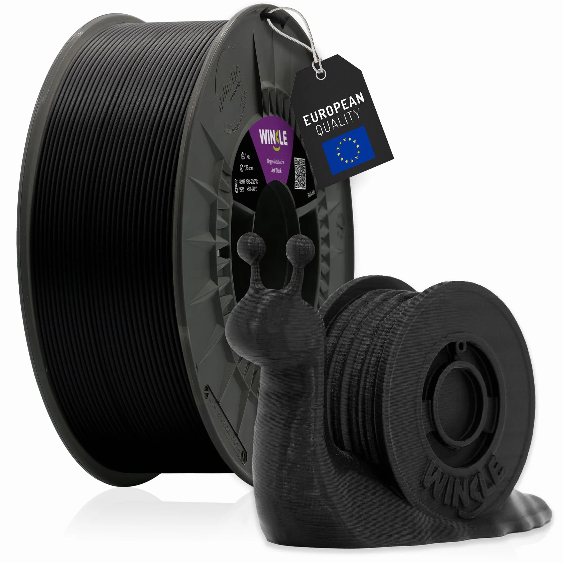 WINKLE Filamento PLA HD 1.75mm Nero Corvino 300g per Stampante 3D FDM Precisione Dimensionale +/- 0.05mm