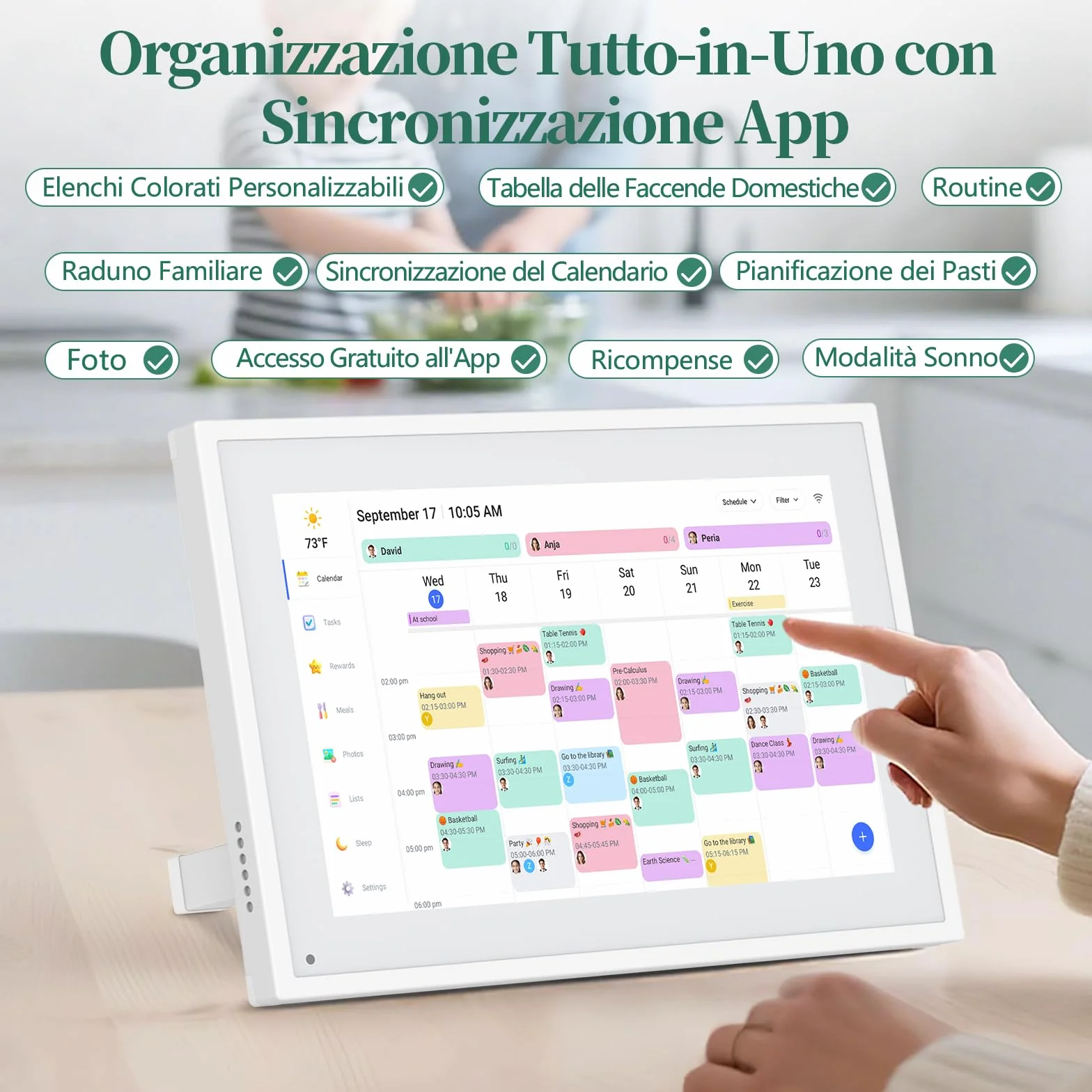Calendario Digitale da Parete 10,1 Pollici Touch Screen - Planner Familiare con 32GB di Memoria, Cornice Foto Digitale, Sincronizzazione App e Cloud, Agenda Smart