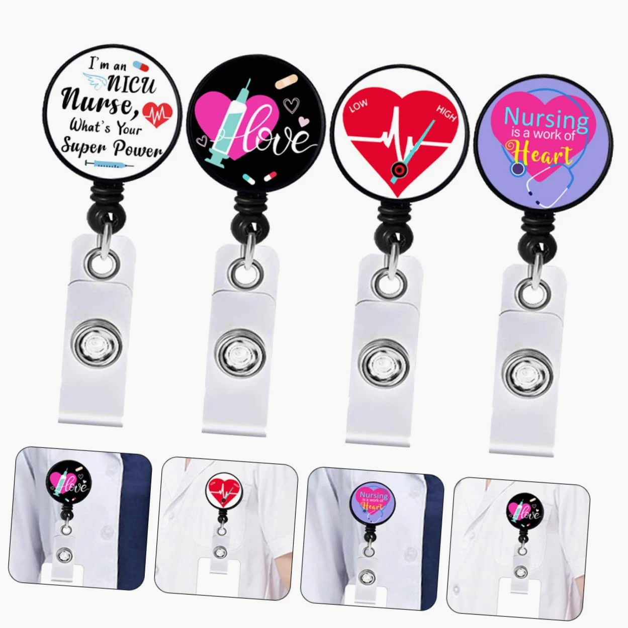 NUOBESTY 5 Set di Porta Badge Medico con Clip Retrattile Porta Badge con per Fiere Facile da Allungare Misura Universale 4 Pezzi * 5