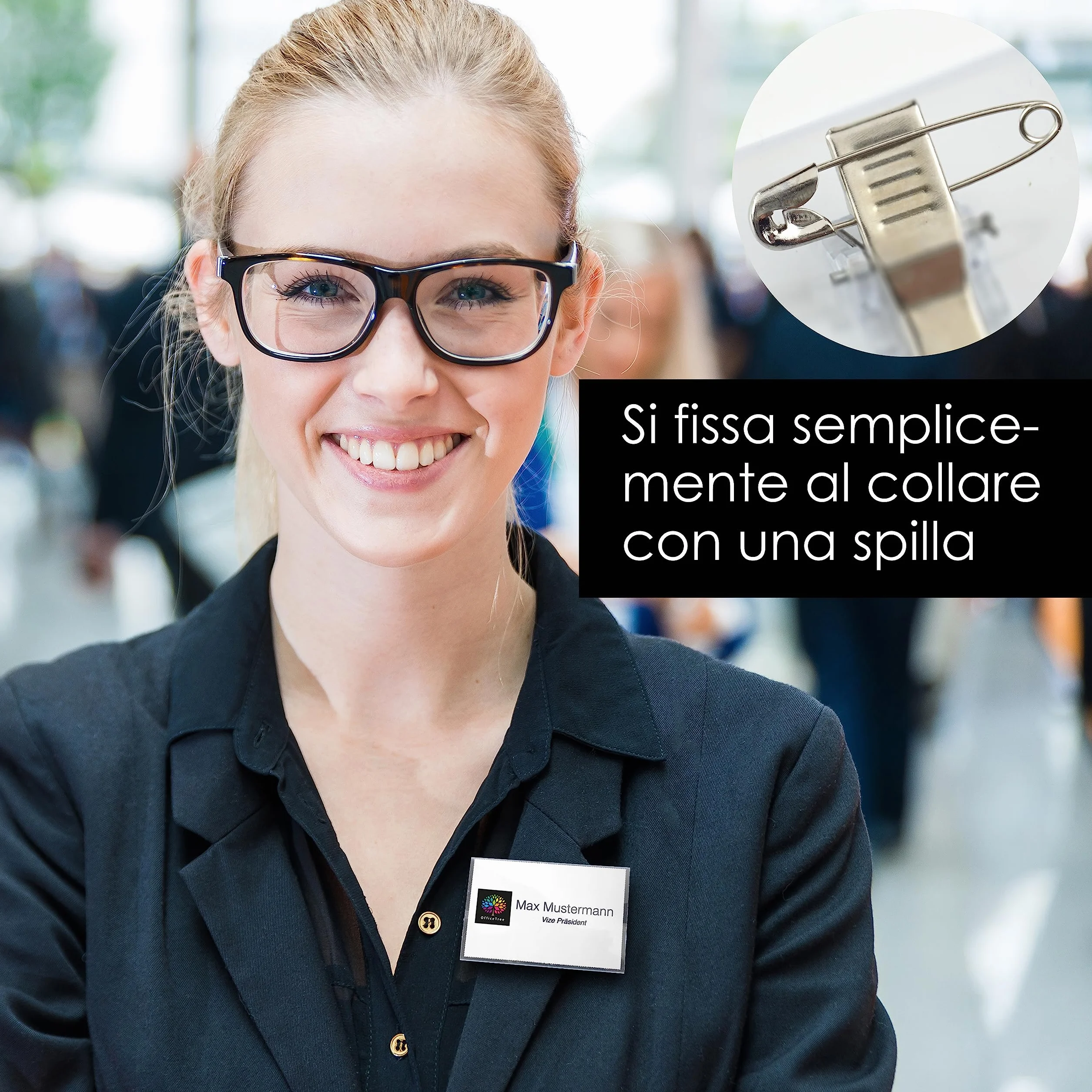 OfficeTree Badge Portanome con Clip e Spilla Integrate - 50 Biglietti da Stampare - Porta Badge Trasparente