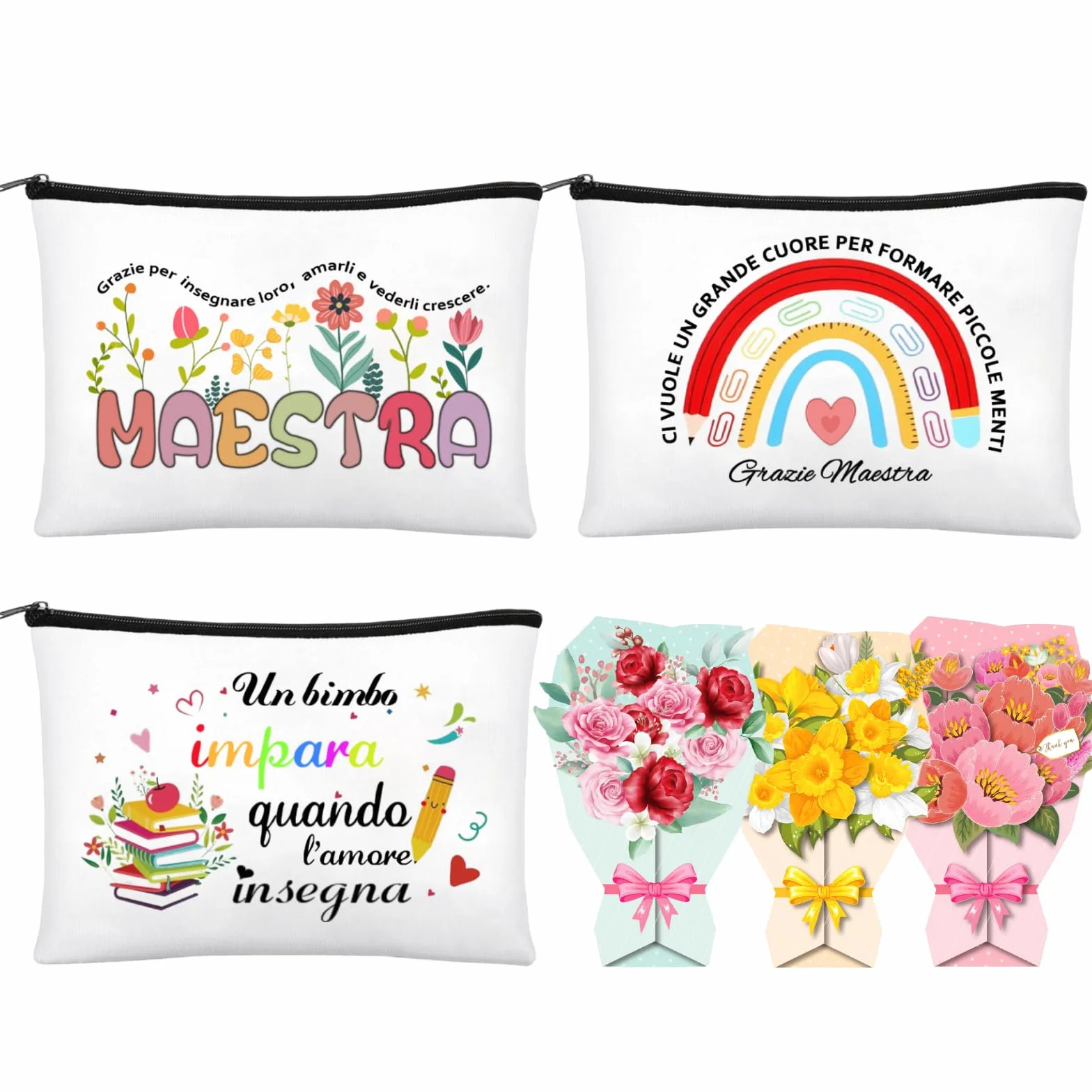 Regalo Maestra Fine Anno Set 3 Pochette 3 Biglietti Auguri Insegnanti Idee Regalo Originali Maestre Asilo Scuola Elementare Tasca Interna Card