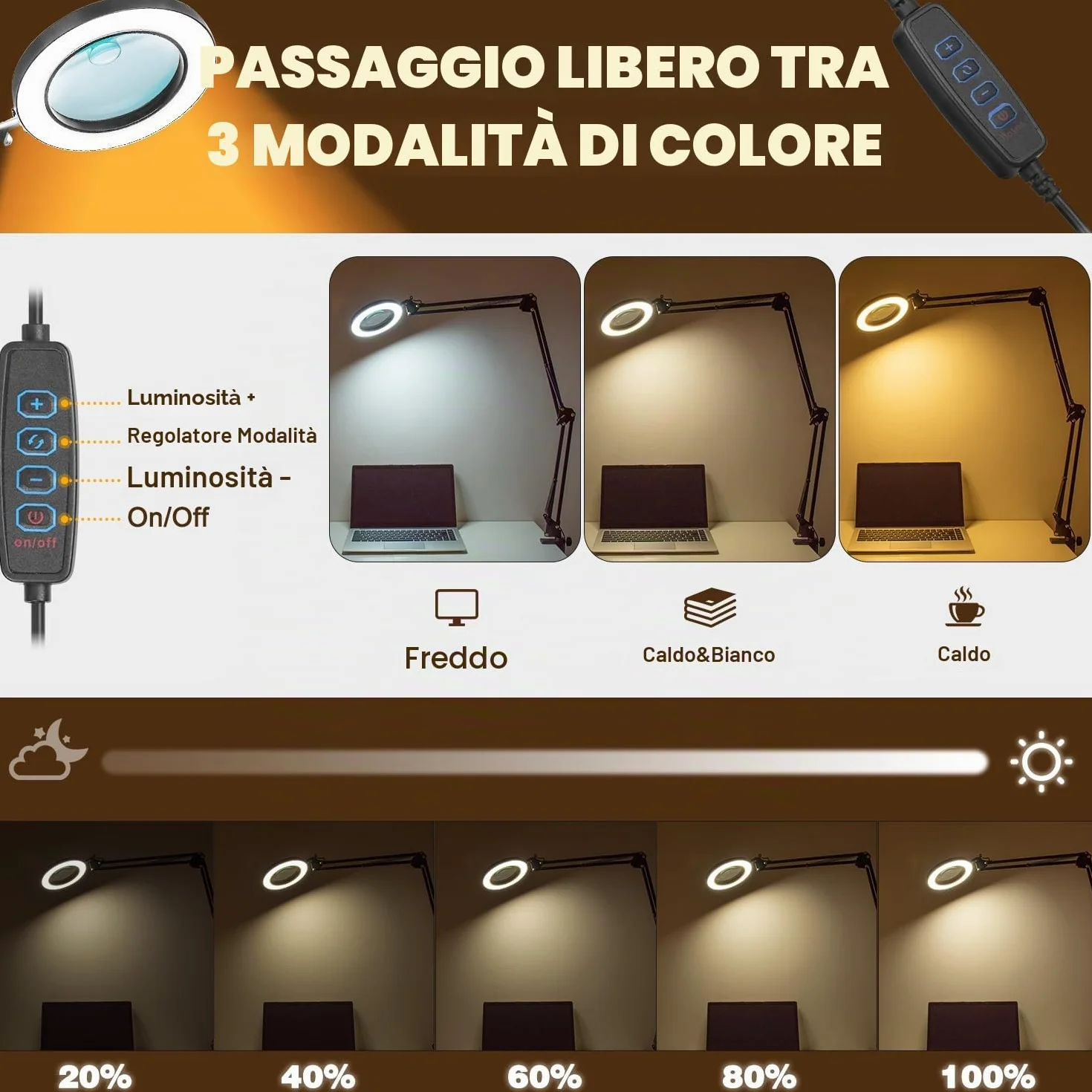 Lampada con Lente d'Ingrandimento, 10X 15X Lente d'ingrandimento con Luce e Supporto con 3 Braccio Orientabile, Lampada da Tavolo con 72 LED Dimmerabili per Lettura, Riparazione, Lavoro Manuale