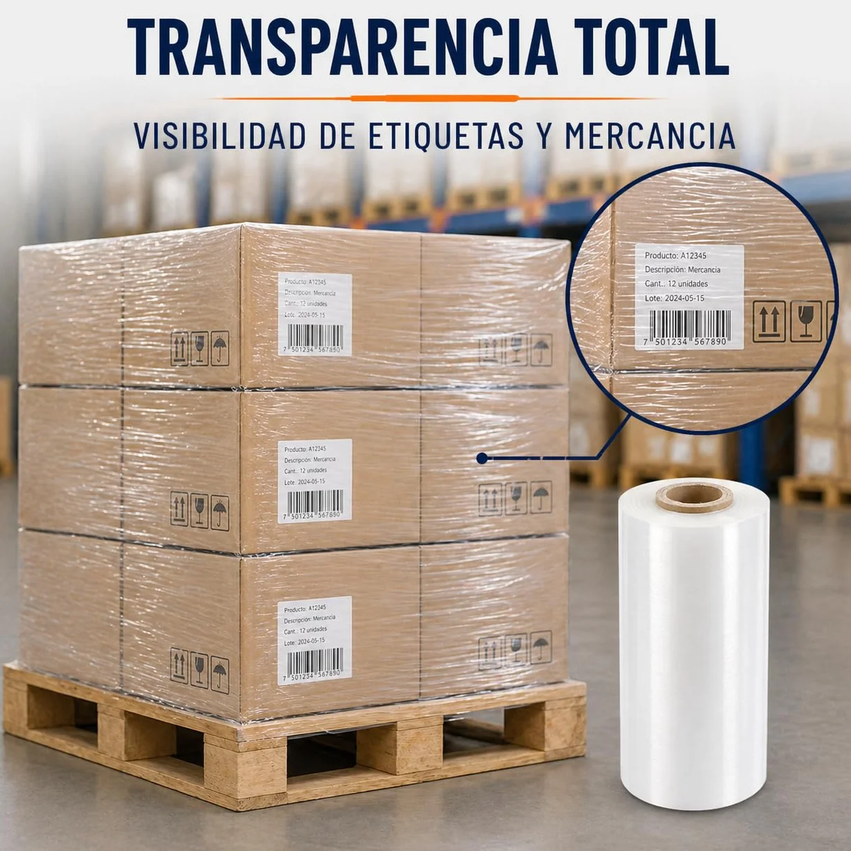 Film estensibile automatico trasparente 500 mm x 1512 m - Bobina industriale 16 kg - 23 micron ±2 - Plastica Stretch Film per enfardatrice automatica, pallettizzazione, imballaggio e logistica