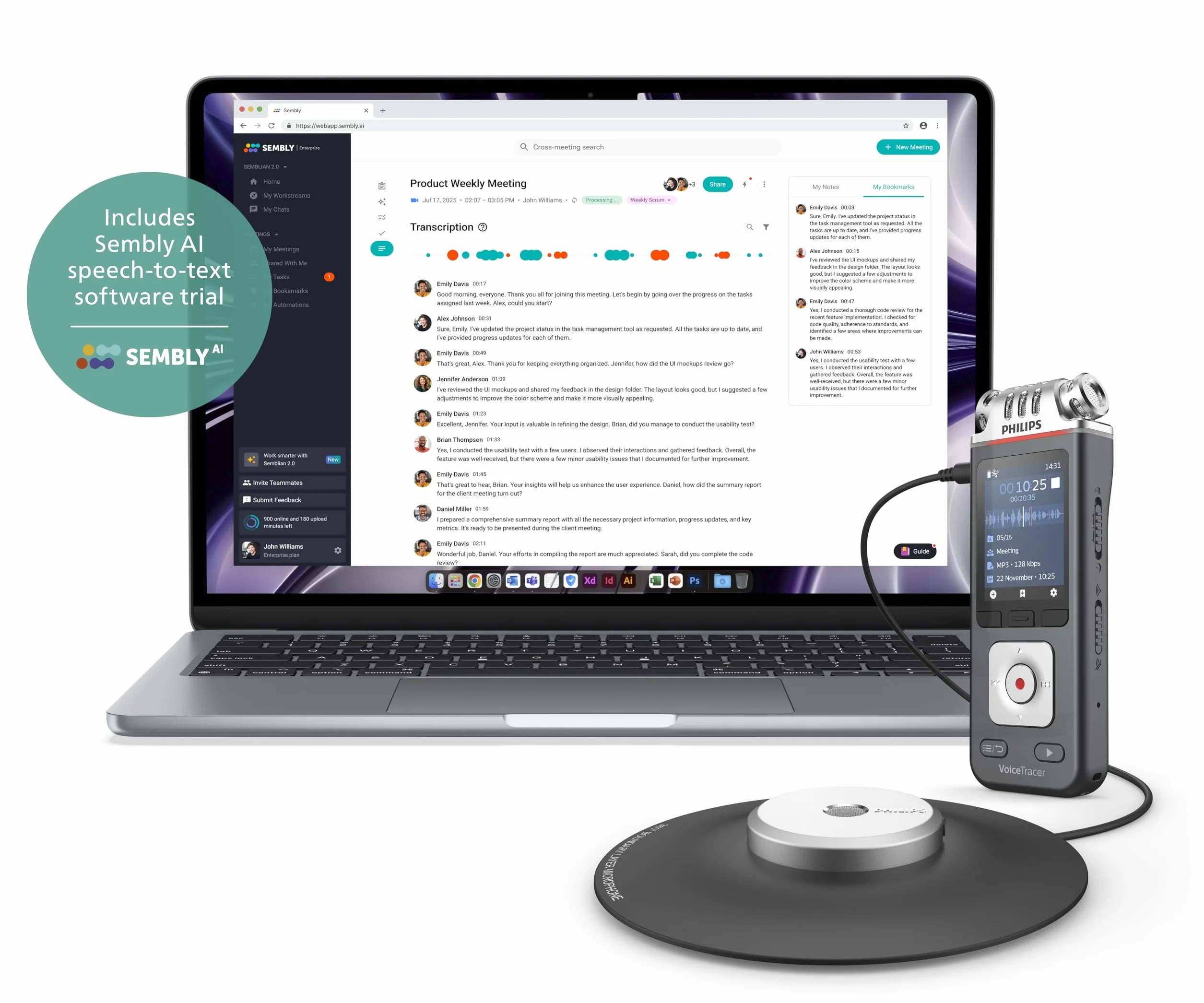 Philips VoiceTracer DVT8115 registratore vocale, Microfono a 360° per riunioni con qualità eccellente. Licenza AI Sembly in prova: l’Intelligenza Artificiale crea riassunti, trascrizioni