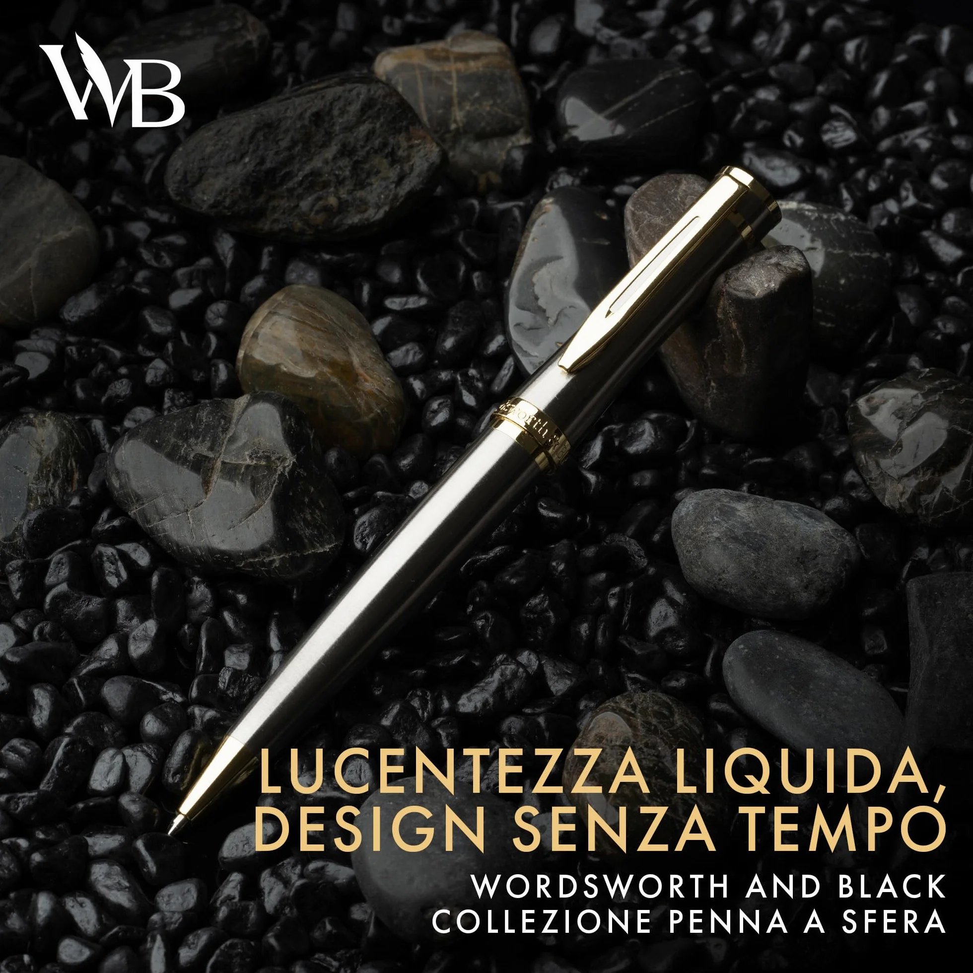 Wordsworth & Black Set di Penne a Sfera di Lusso - Lacca Argento, Finitura Oro 24K, Punta Fine Ricaricabile, Regalo per Uomini & Donne, Ricarica di Inchiostro, Belle Penne per il Lavoro