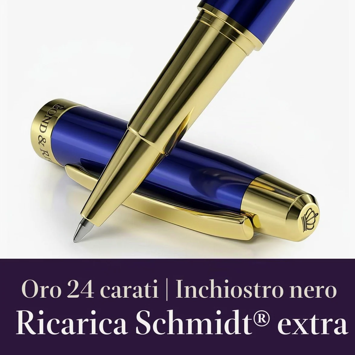 Bond & Regent Penna roller di lusso certificata di alta qualità blu reale e oro 24 carati | Bel regalo per uomini e donne