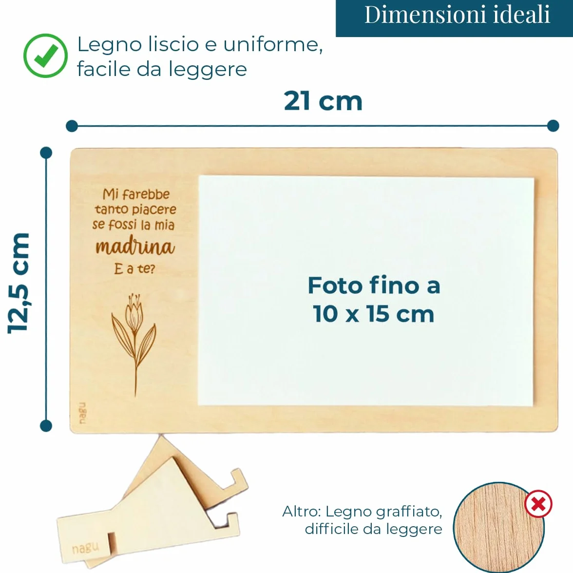Nagu Cornice Portafoto in Legno 10x15 cm Regali Personalizzati Ricordi Battesimo Neonato