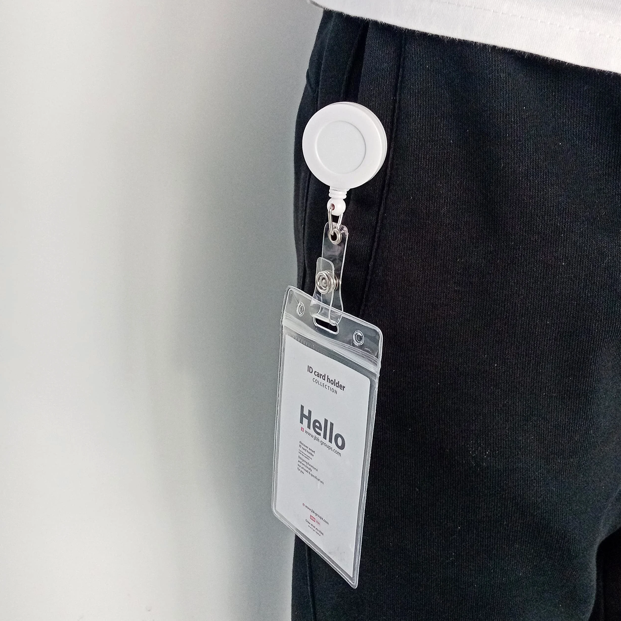 Premium Badges, confezione da 100 porta badge retrattili con clip a coccodrillo girevole, confezione da 100 pezzi, colore: bianco