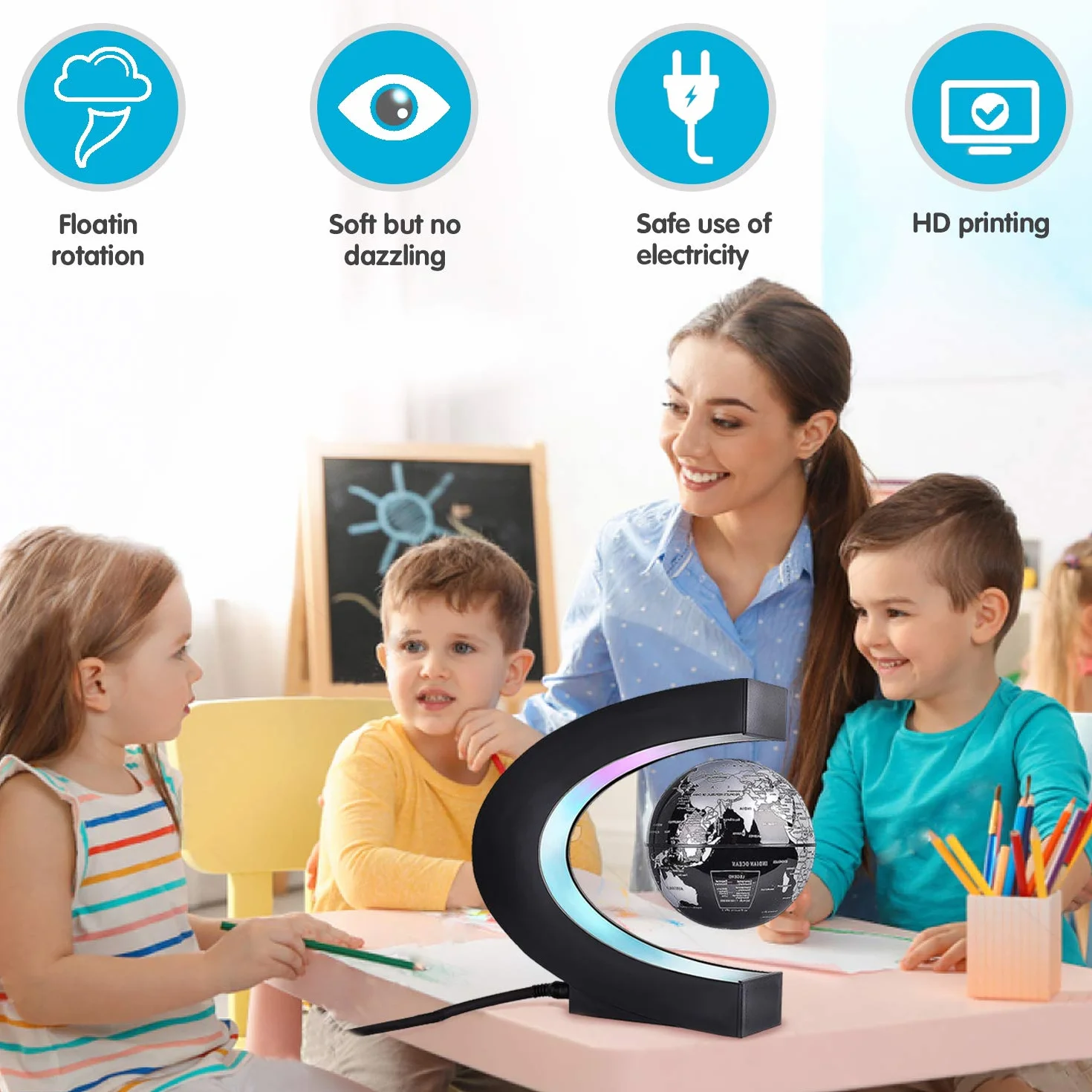 Globo C Magnetico Mappamondo Luminoso levitazione Magnetica a Forma di Sfera Galleggiante Globe World Map Regalo Galleggiante LED-Casa,Ufficio,Scrivania da Classe,d'Affari Decorazione