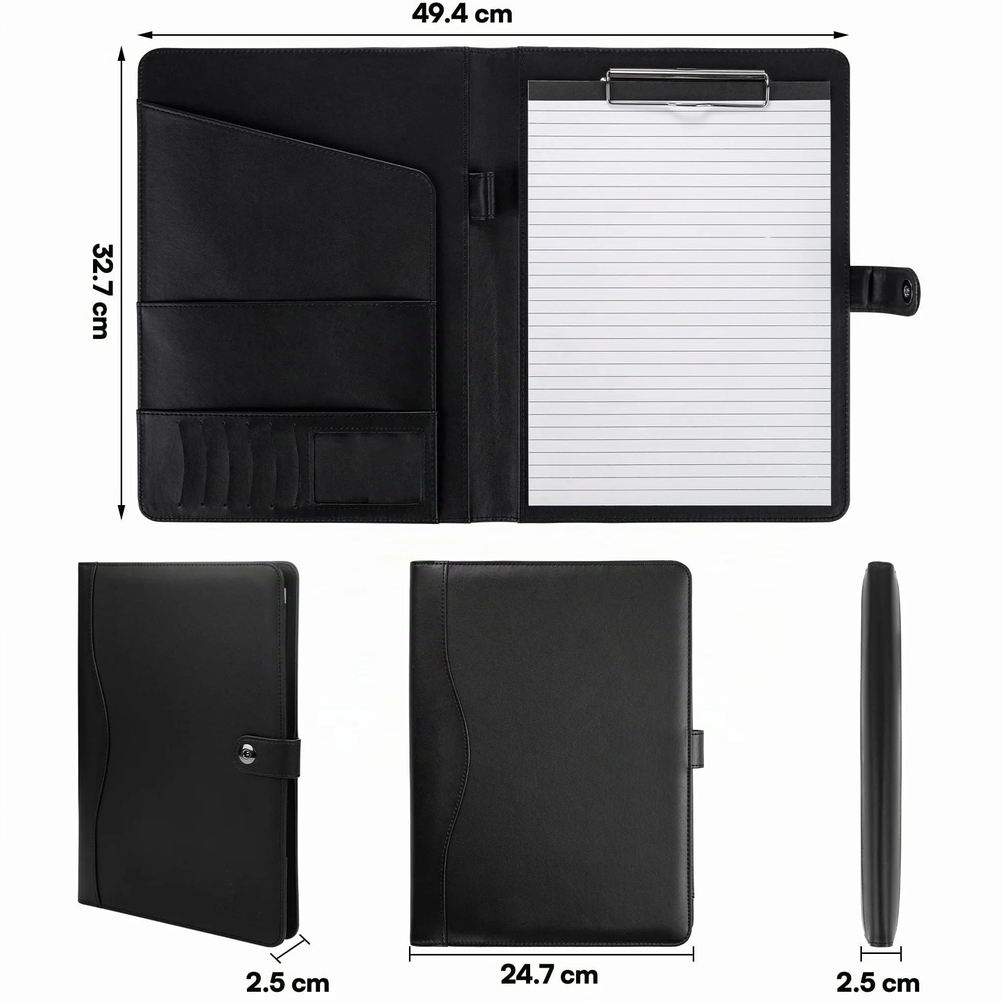 Cartellina Portadocumenti A4 in Pelle PU con Portablocco, Blocco Note, Organizer Documenti e Chiusura Magnetica