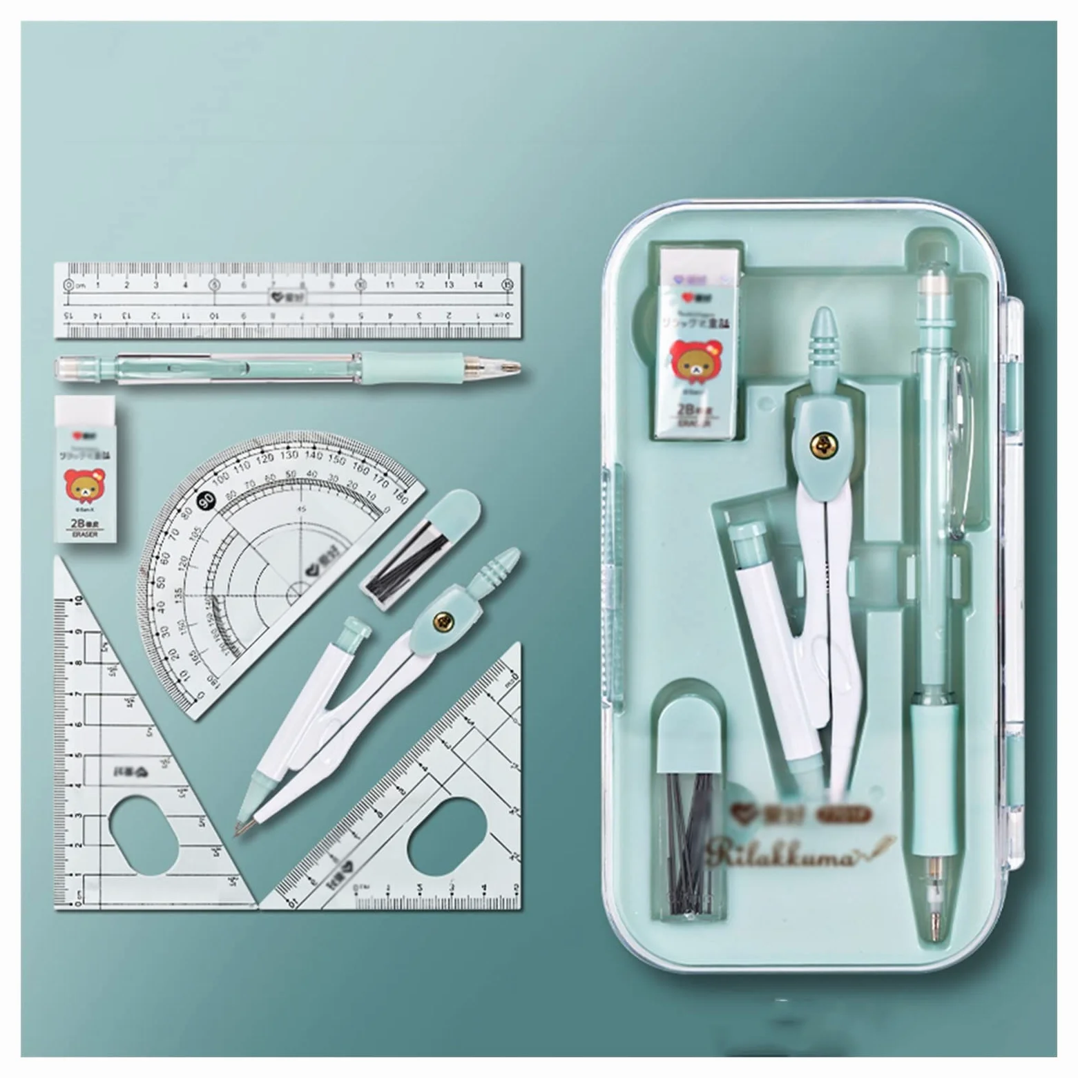 Compassi per tracciare Set geometry Set disegno bussola 0.7mm Matita meccanica Gomma da matita Protrattore Righers Drafting Bussola 8 pezzi set for studente Strumenti di misura ( Color : B )
