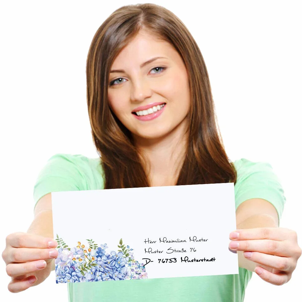 Paper-Media Motivo set di cancelleria Fiori & Petali ORTENSIE BLU 10 fogli 10 buste DIN LANG