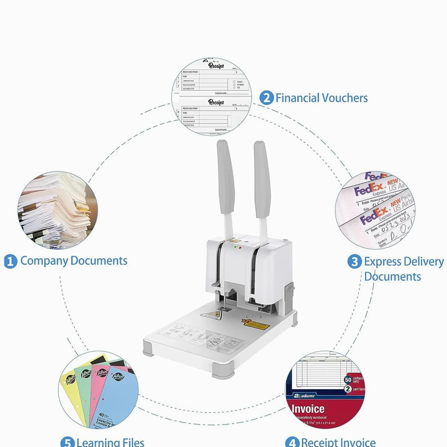 Accessori per Ufficio, rilegatrice finanziaria, punzonatrice elettrica con Spessore di Rilegatura di 38 mm e Dimensioni di 1 mm, Lavoro Veloce in 15 Secondi e Funzionamento a 300 f