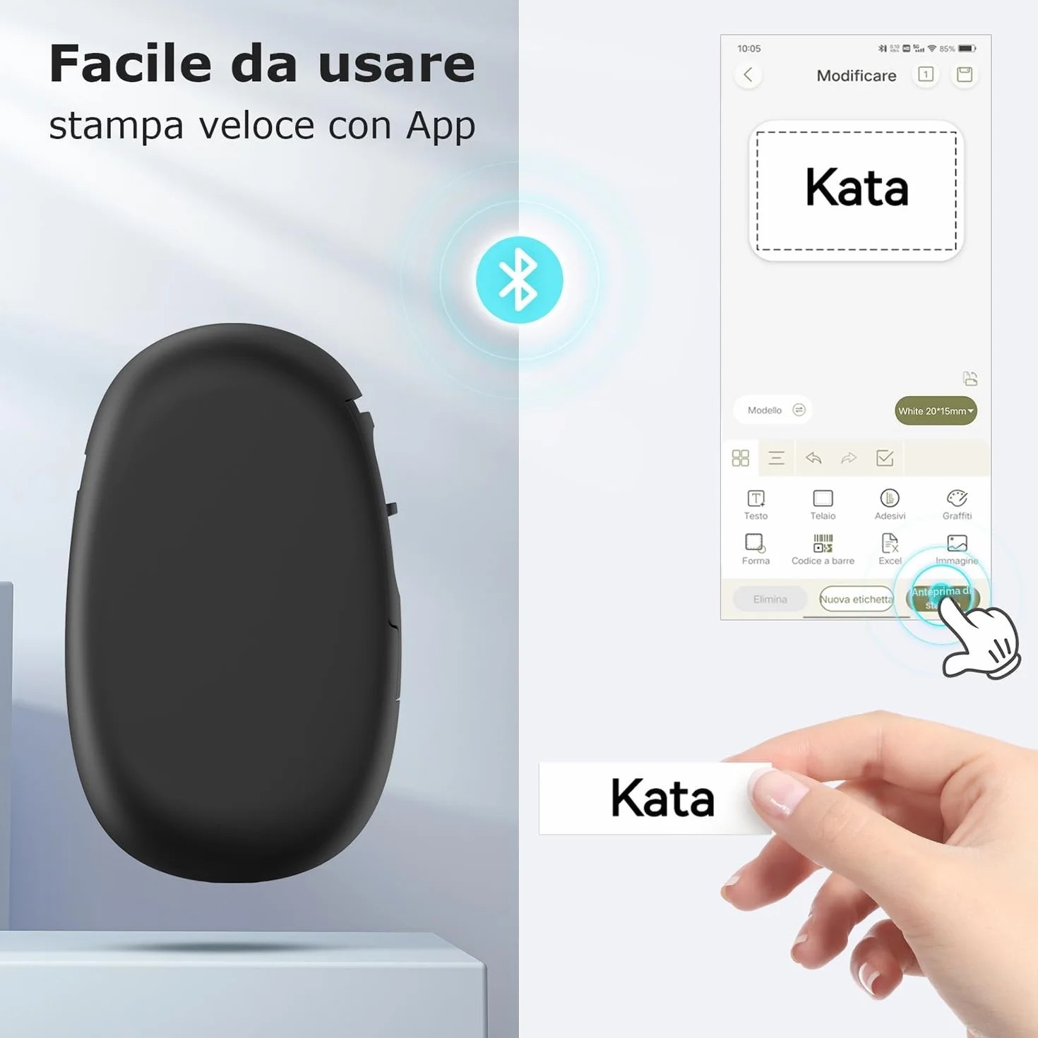 SUPVAN E10 Mini Etichettatrice Bluetooth, Etichette Adesive Impermeabili, App con 40+ Caratteri e 600+ Icone, Stampante per Casa, Ufficio