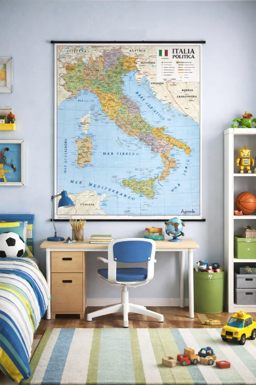 Carta Geografica Murale Italia Bifacciale Fisica Politica 100x140 cm Plastificata Scala 1:1.100.000