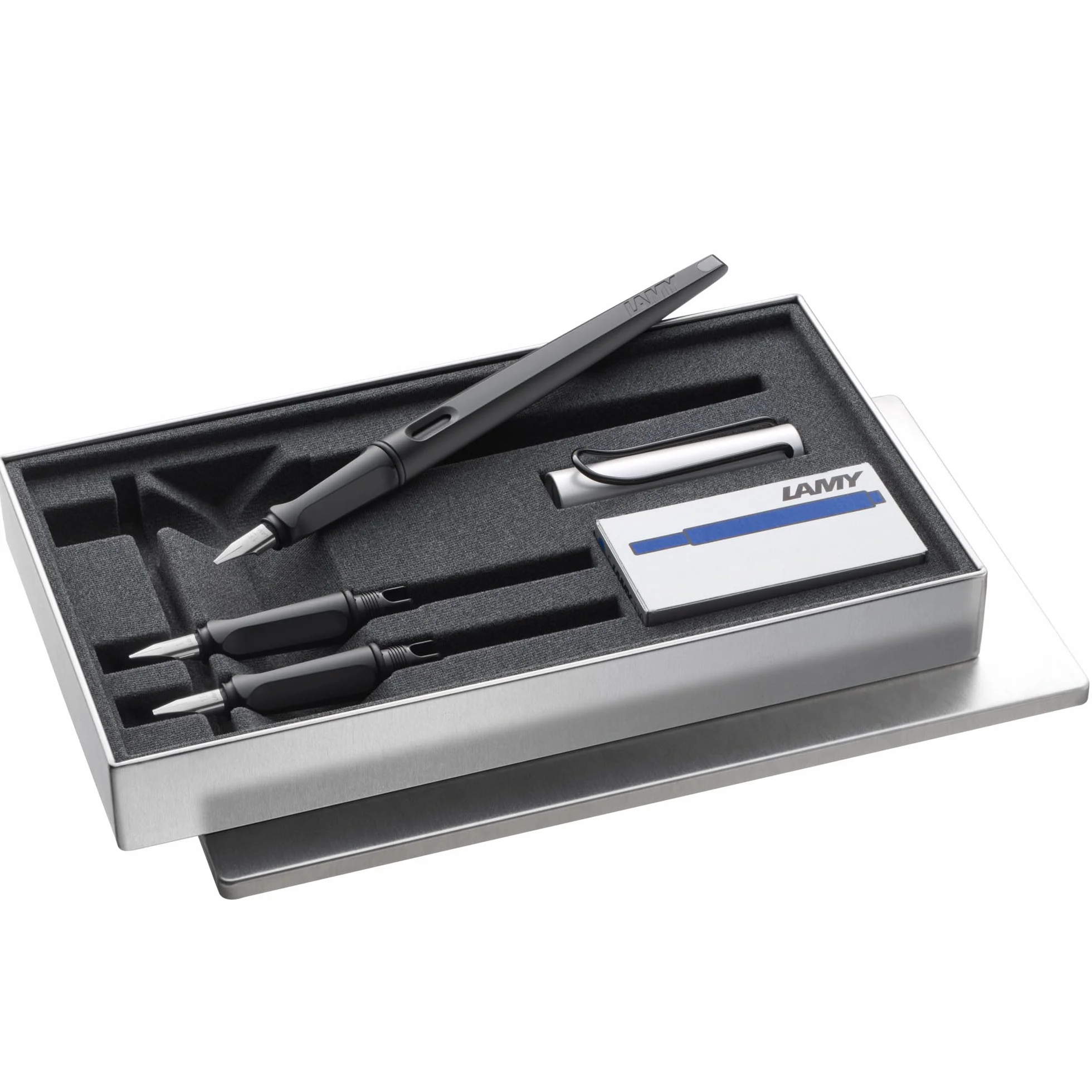Lamy Set di penne calligrafiche joy AL black - con 3 pennini diversi (1,1/1,5/1,9 mm) - impugnatura ergonomica - 5 cartucce d'inchiostro T 10 blue