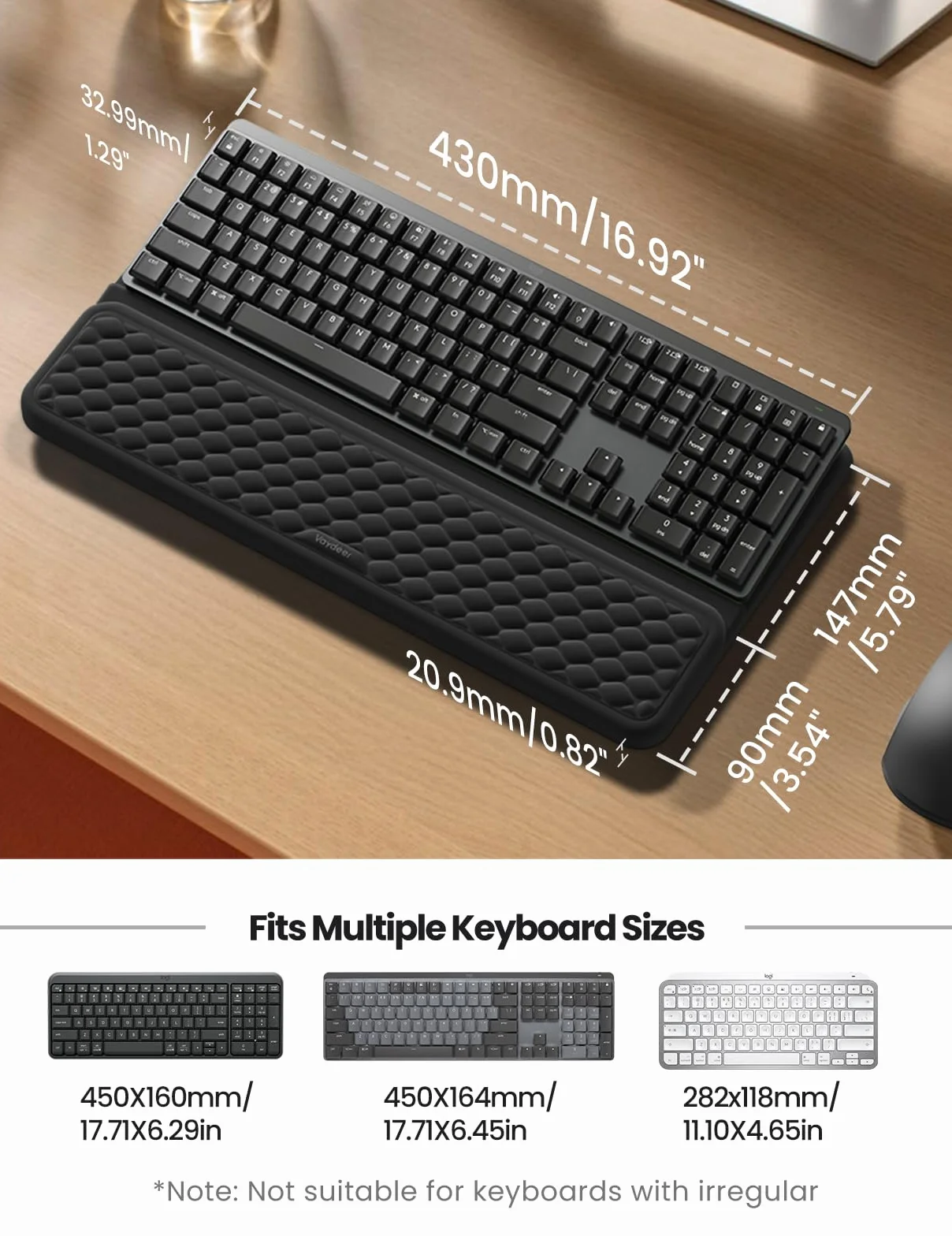 VAYDEER Podkładka pod nadgarstek ergonomiczna z podstawą pod klawiaturę 2 w 1, pianka memory, antypoślizgowa, czarna