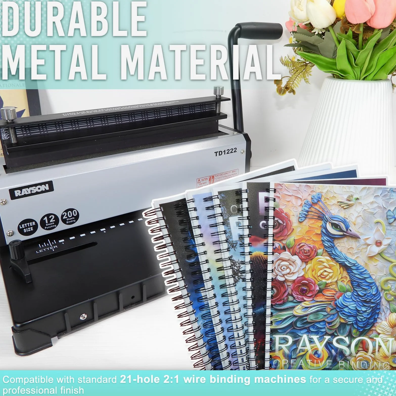 Rayson Fili per rilegatura a doppio anello, misure miste (9/16", 5/8", 3/4", 7/8", 1") 2:1, spine per rilegatura a filo 2:1, colore nero, confezione da 50