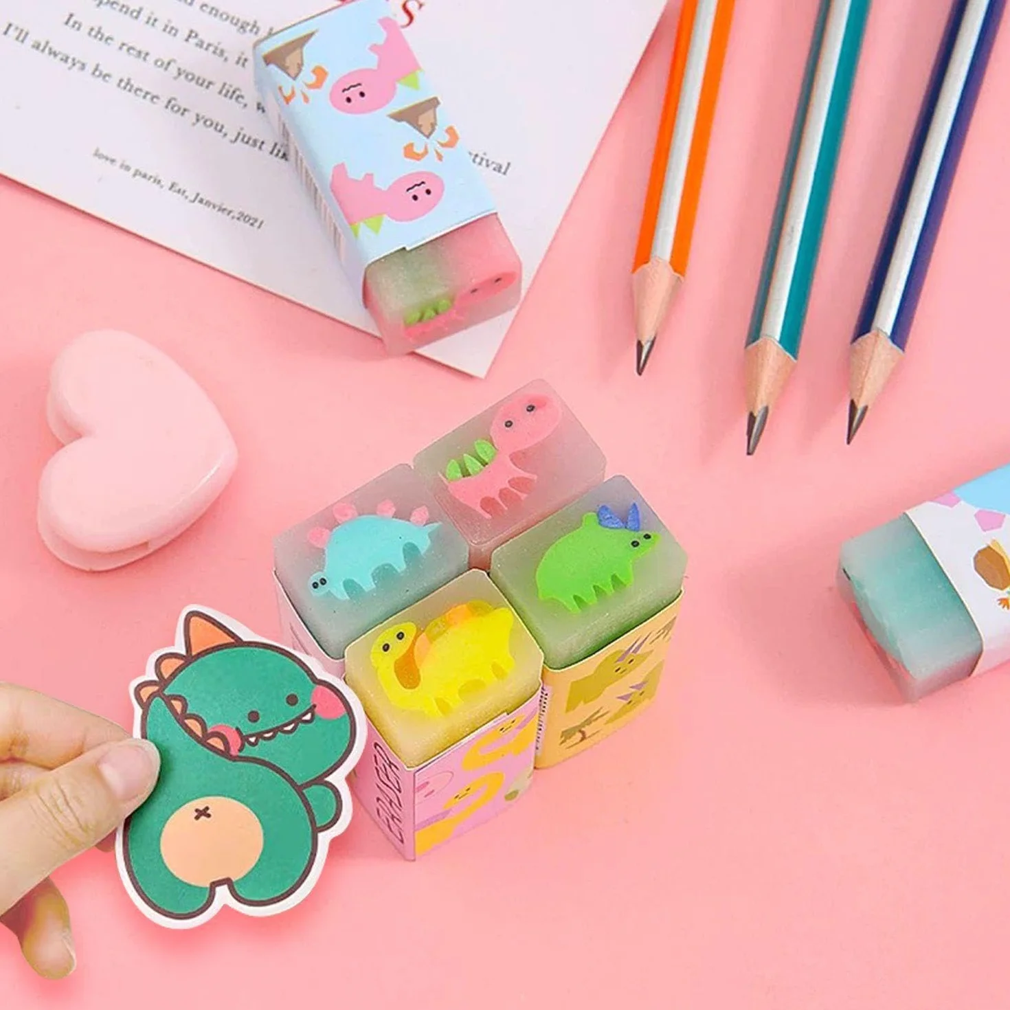 Gomma Per Dinosauri 8 Pezzi, Note Appiccicosi Dinosauro 2 Pezzi, Cartoleria Creativa Per Bambini