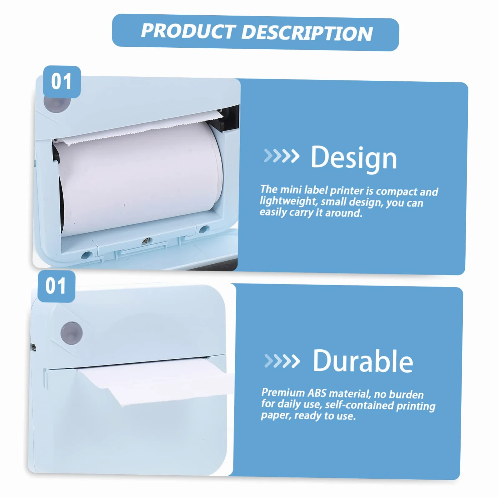 HOMSFOU Stampante Termica Portatile Etichettatrice Leggera in Plastica Ricarica Usb Wireless Per Casa Ufficio Supermercato