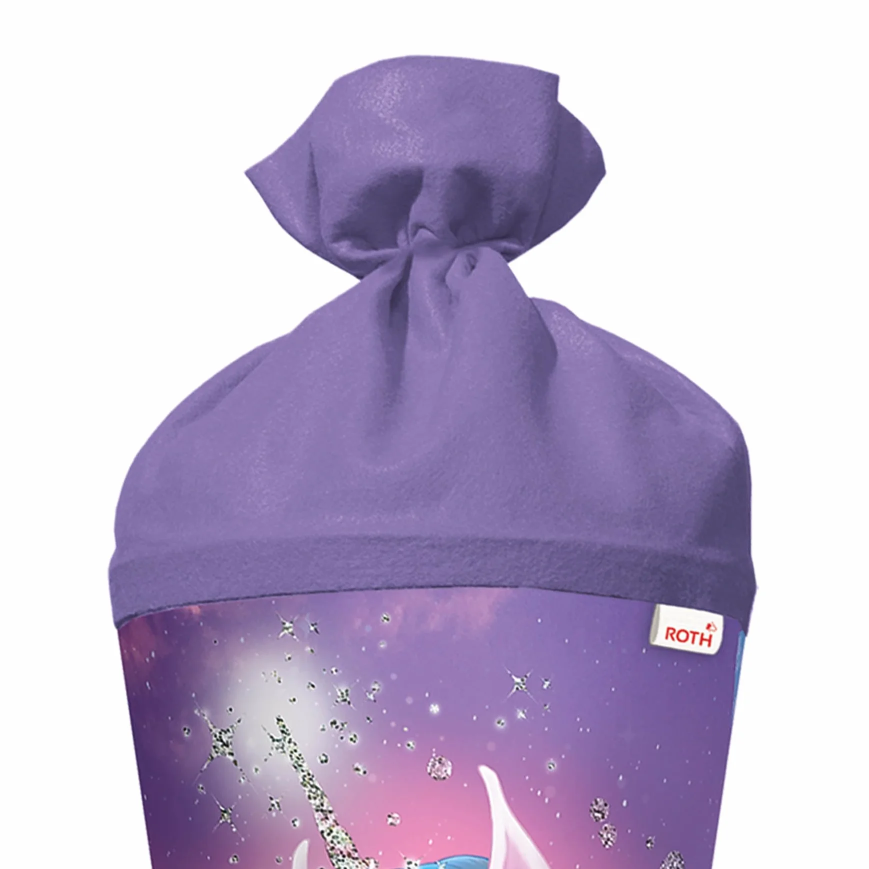 ROTH Sacchetto per la scuola, motivo unicorno, 70 cm, con effetto glitter, rotondo in pizzo rosso (h), chiusura in feltro, con unicorno, glitter