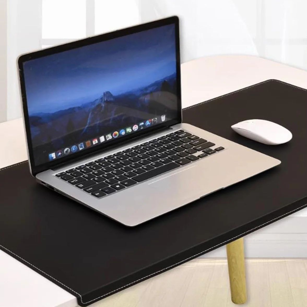 Tappetino da scrivania in pelle PU con bordo bloccato, grande tappetino per mouse per laptop, ufficio, lavoro e digitazione, con protezione dei bordi, impermeabile, scamosciato, antiscivolo, per